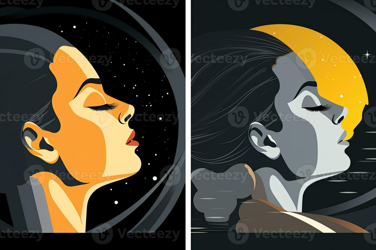 Vibrant Dreamy Female Profile Graphic Design Background generative AI photo