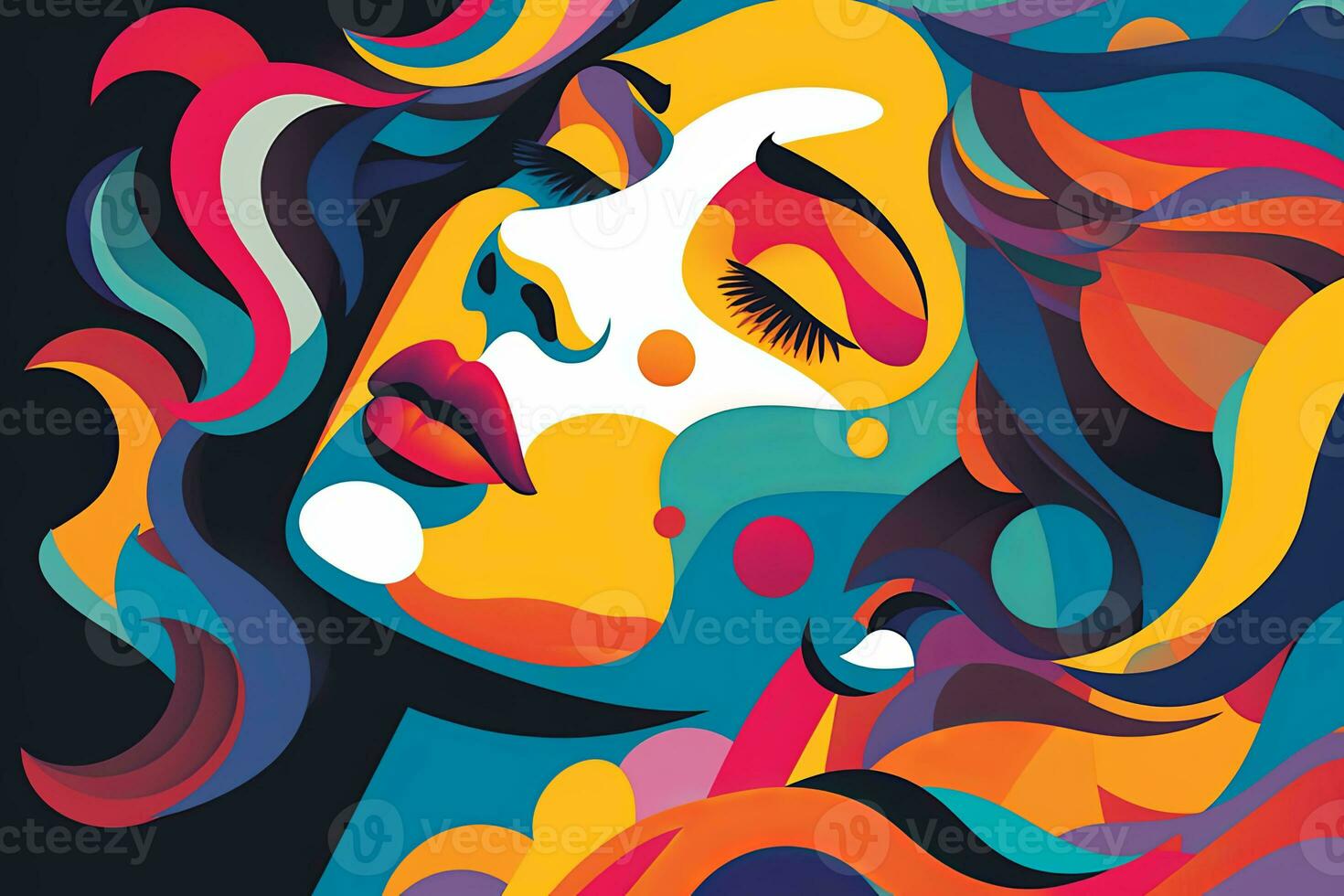Vibrant Dreamy Female Profile Graphic Design Background generative AI photo