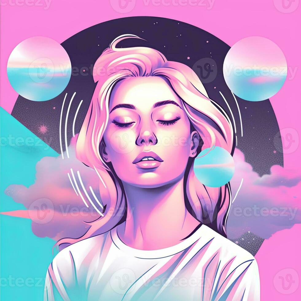 Vibrant Dreamy Female Profile Graphic Design Background generative AI photo