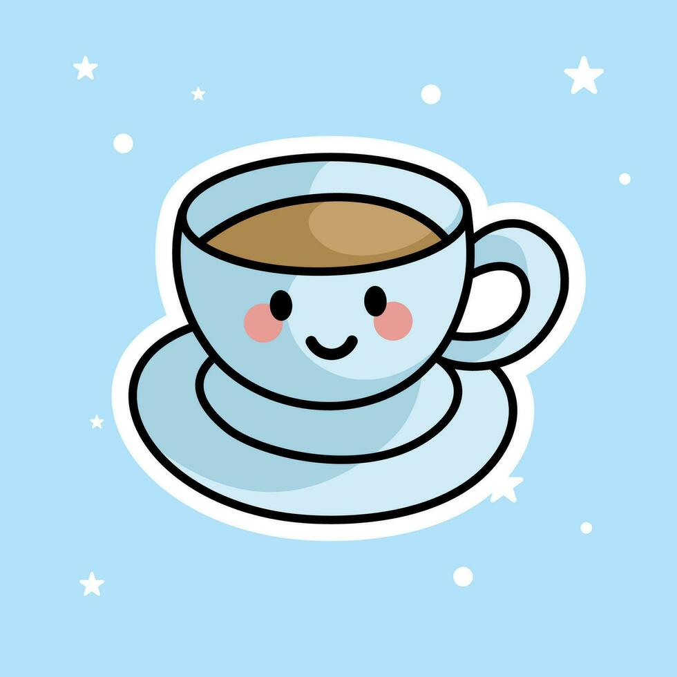 linda kawaii café es aislado en un azul antecedentes vector