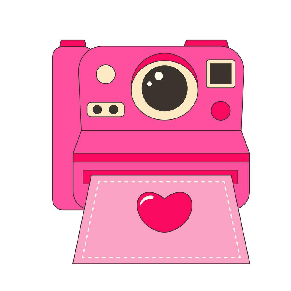 Retro photo camera with photo snapshot. Old vintage device for taking pictures. 80s, 90s nostalgic. vector