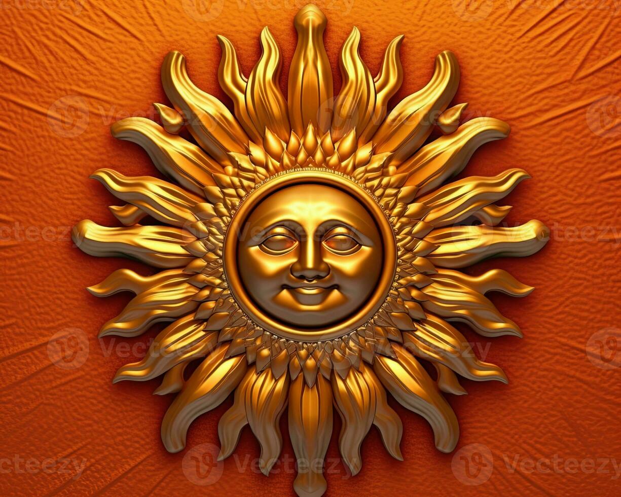 golden sun on an orange background generative AI photo