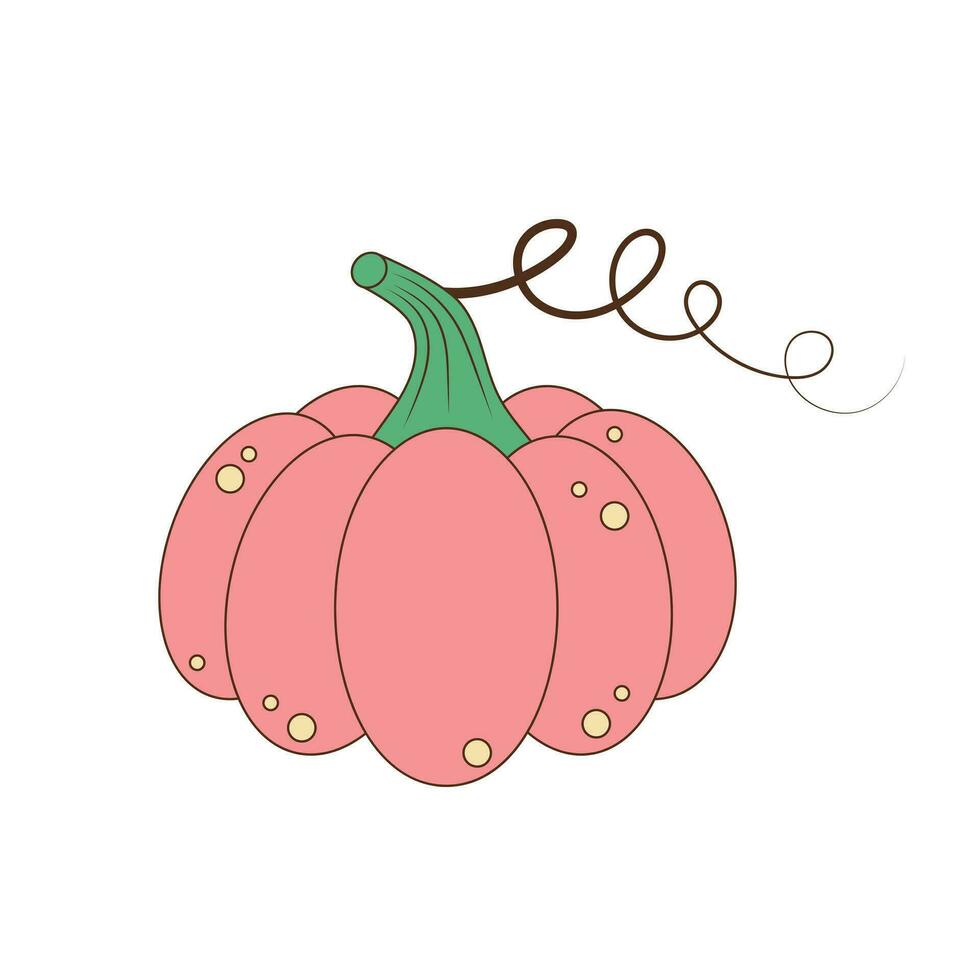 Cute pink pumpkin. Autumn Halloween or Thanksgiving pumpkin. Colorful contour vector illustration.