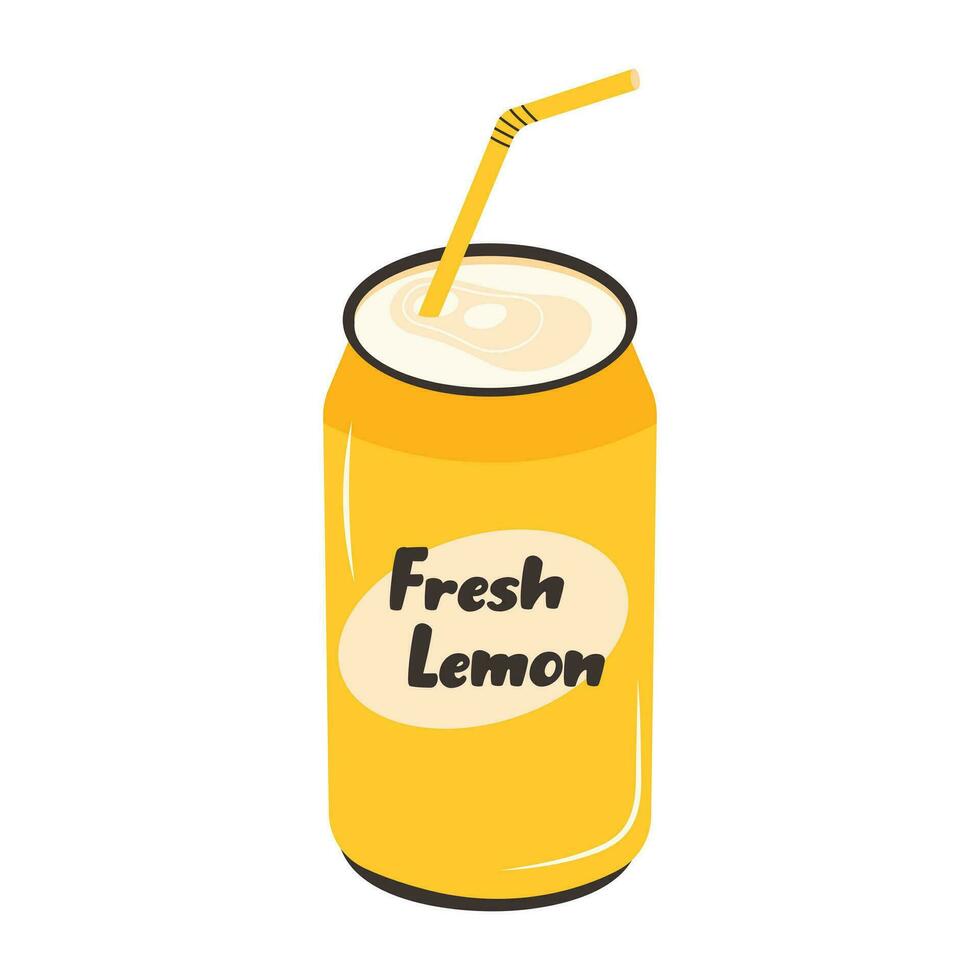 Fresh lemon drink in aluminum can. Soda can. Carbonated water. Beverage in metal container. vector