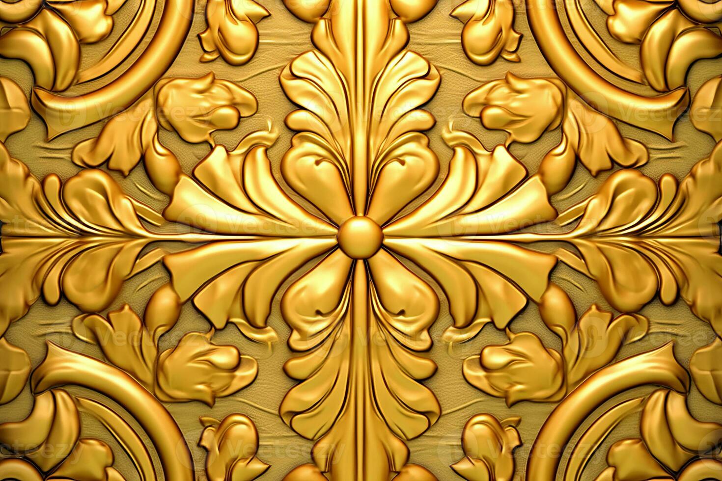 golden wallpaper with floral designs on it generative AI photo