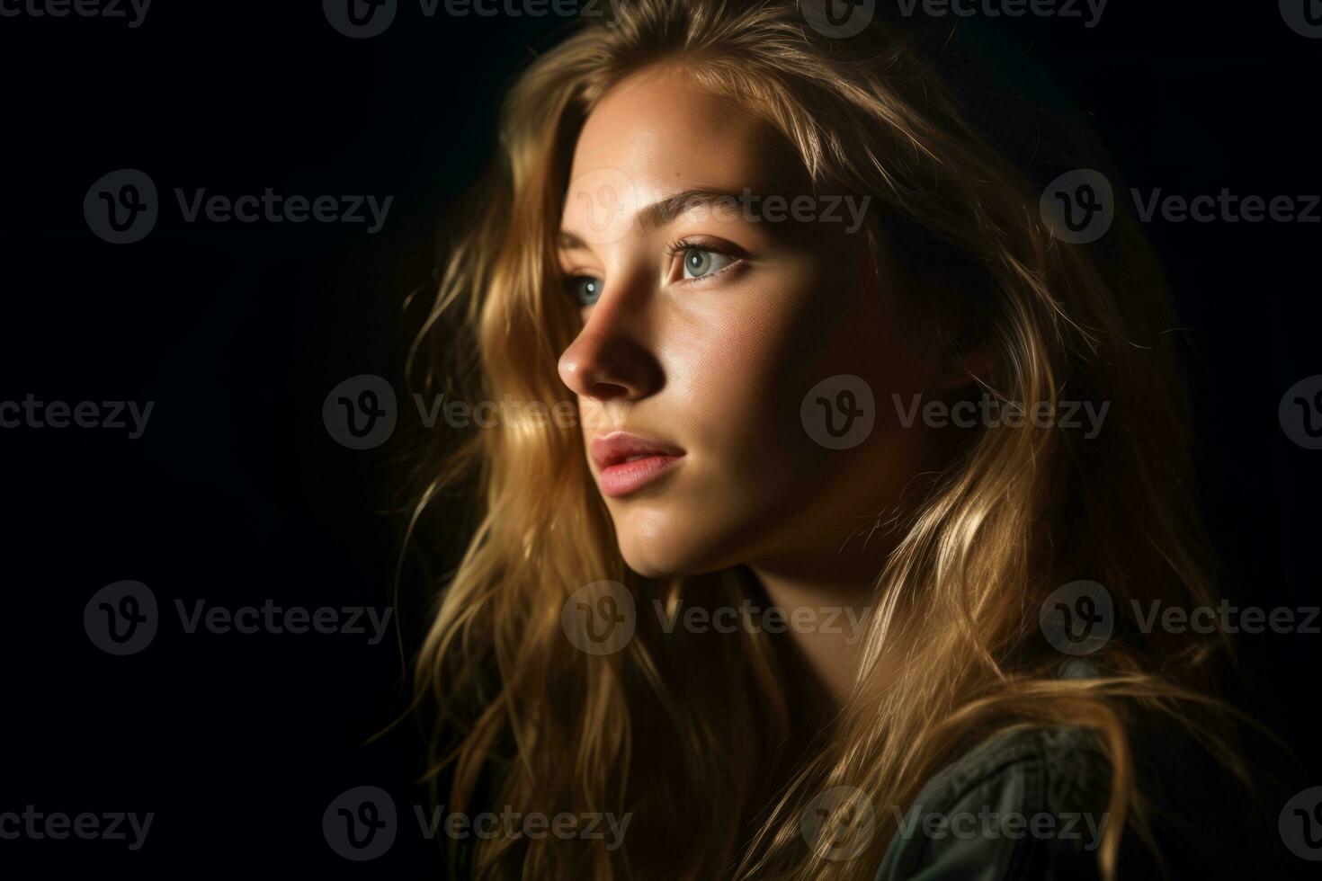 portrait of a beautiful young woman in the dark generative AI photo