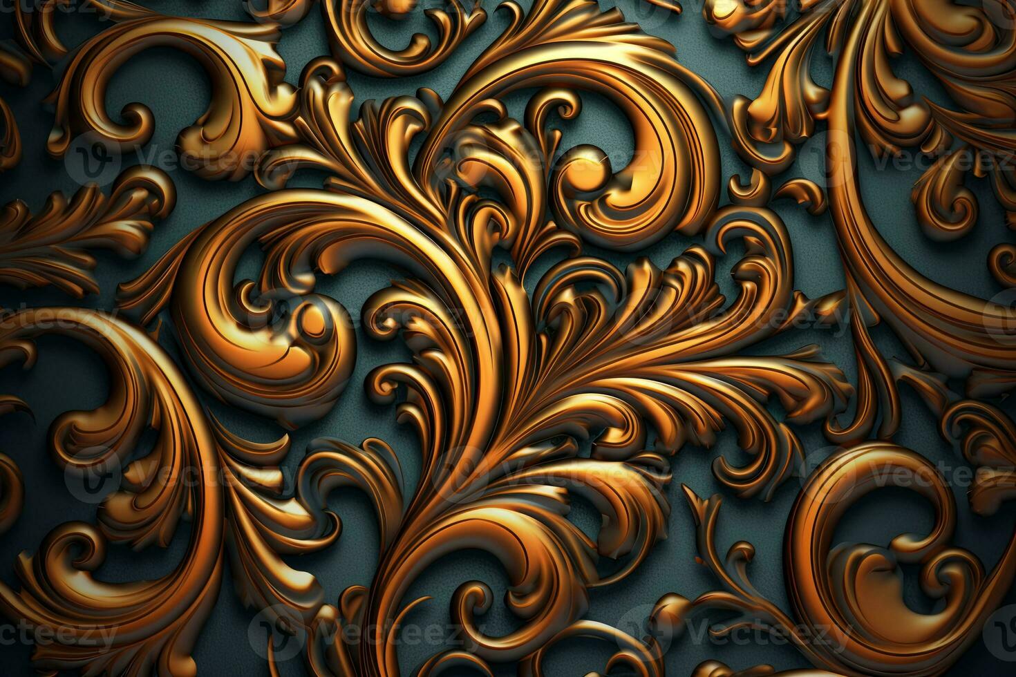 golden swirls on a dark blue background generative AI photo