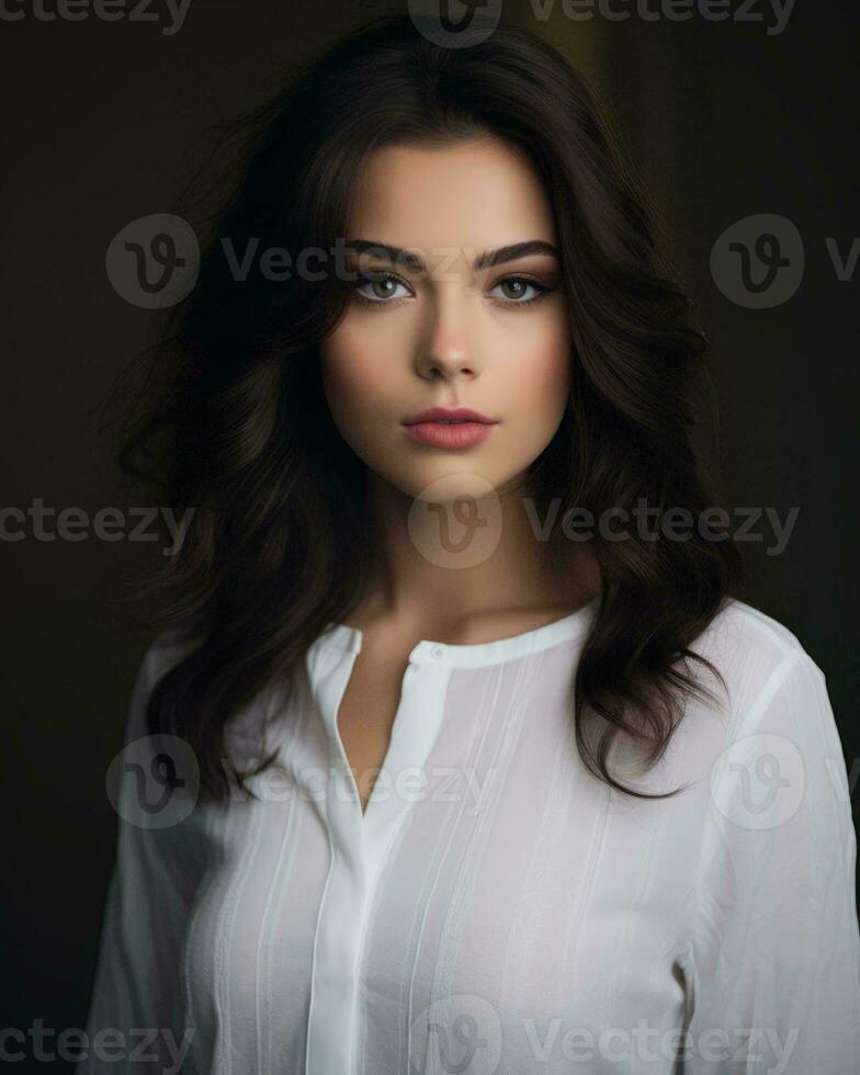 portrait of beautiful young woman in white shirt generative AI photo