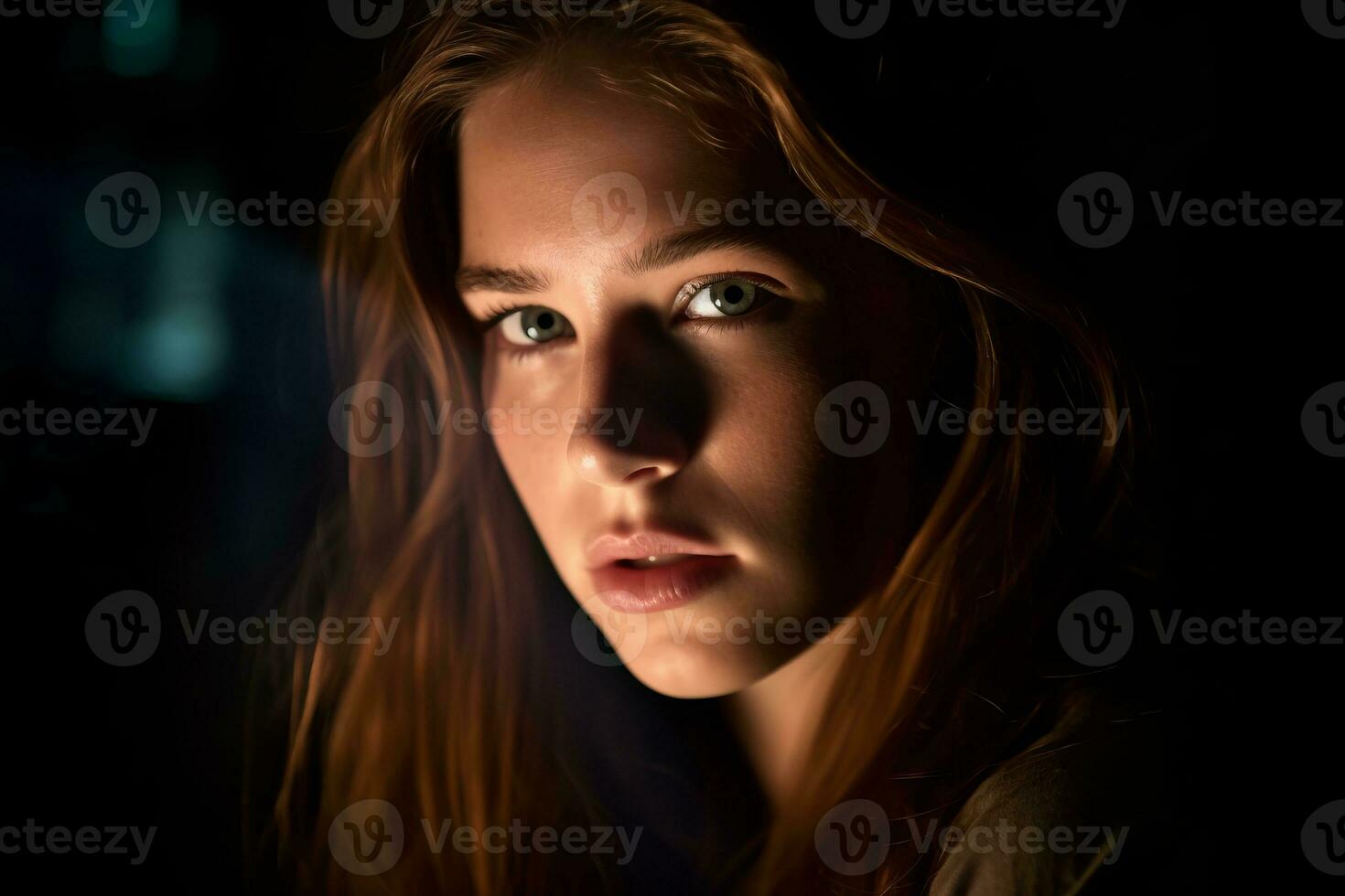 portrait of a beautiful young woman in the dark generative AI photo