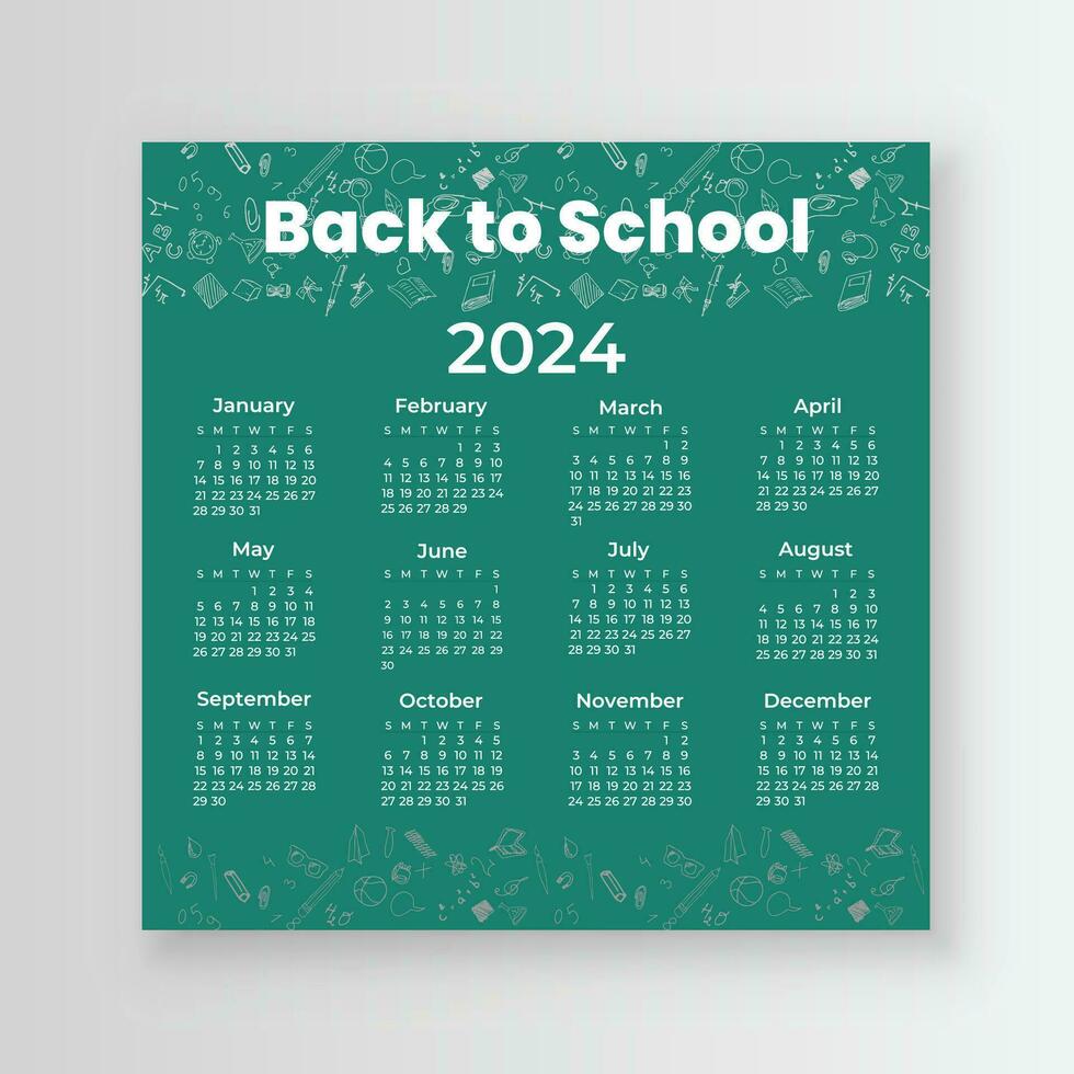 Back to School Social Media Calendar 2024 for your child. You will get a weekly planner, monthly planner, and yearly planner. vector