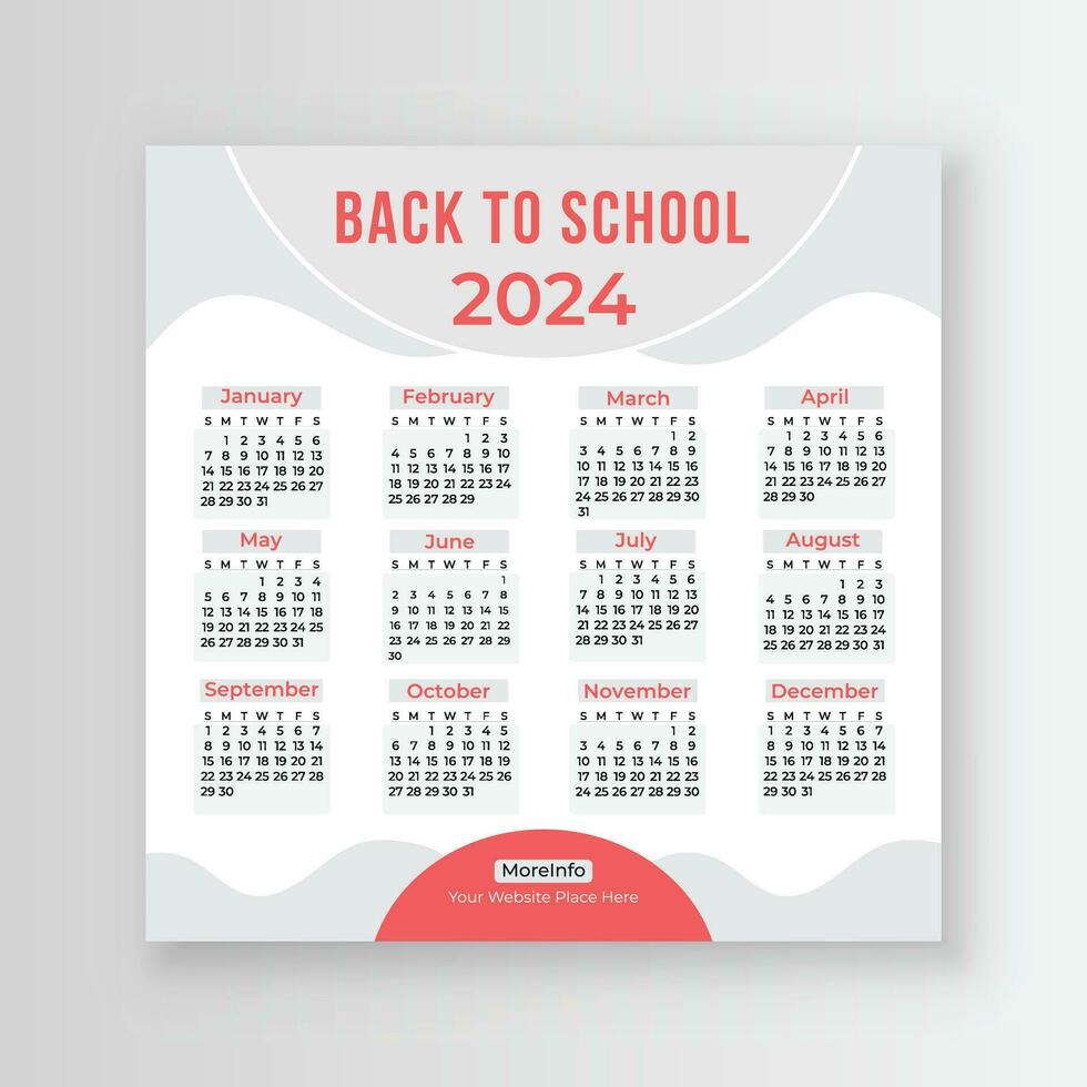 Back to School Social Media Calendar 2024 for your child. You will get a weekly planner, monthly planner, and yearly planner. vector