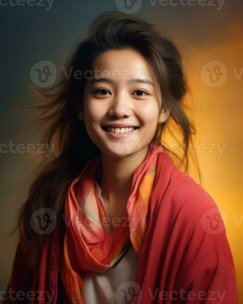 portrait of asian girl smiling generative AI photo