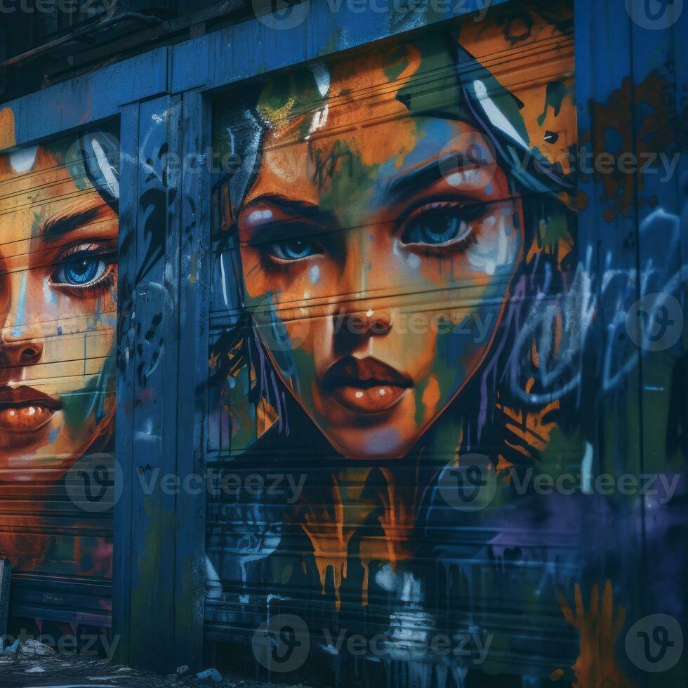 graffiti art on the side of a garage door generative AI photo