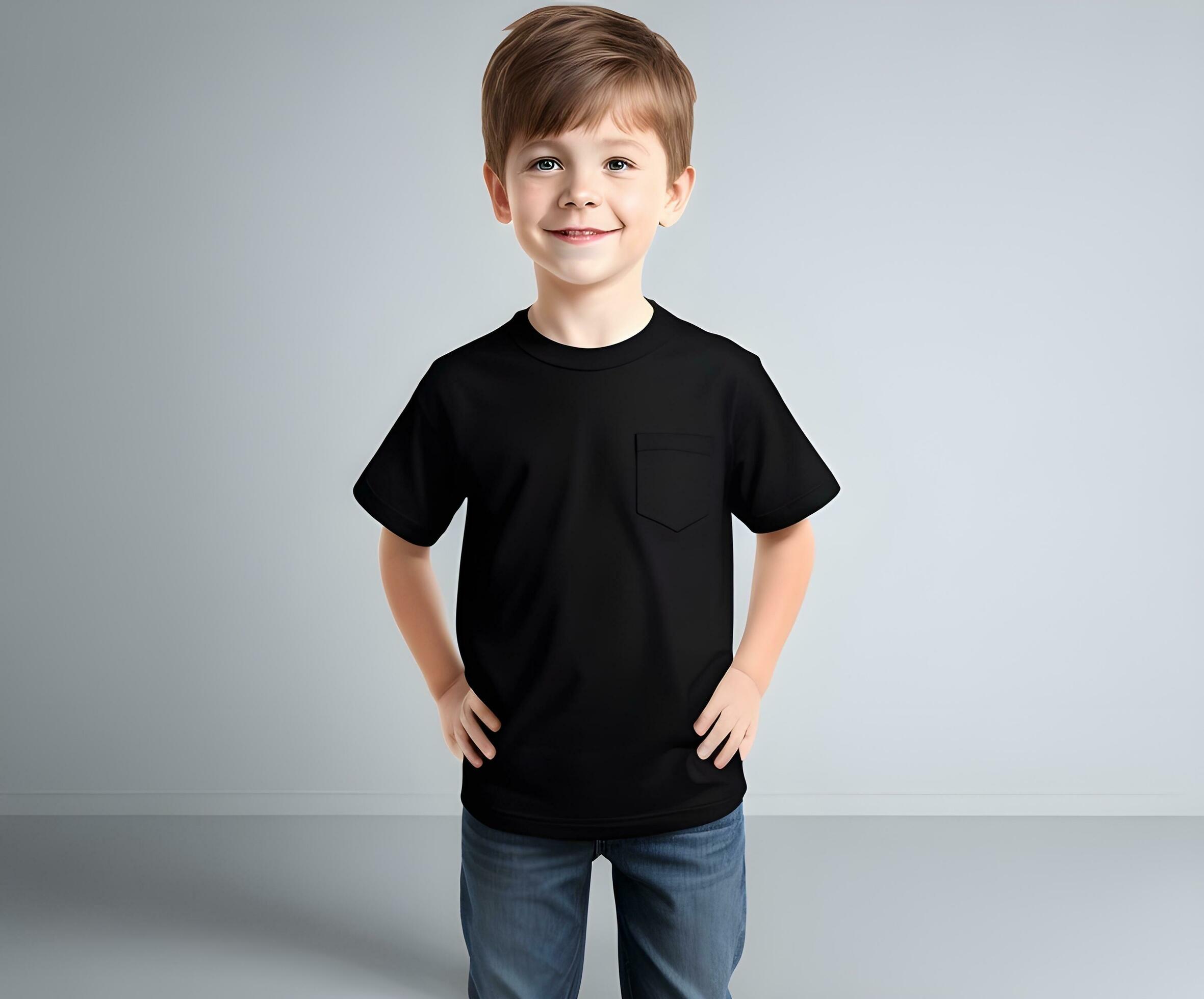 Little boy black t shirt mockup 27800131 Stock Photo at Vecteezy