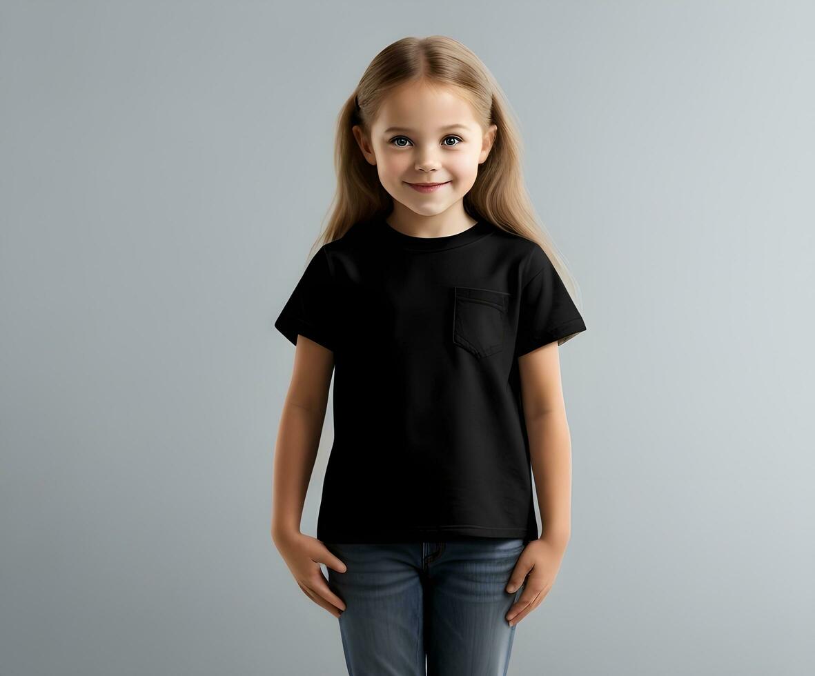 Little girl black t shirt mockup 27800188 Stock Photo at Vecteezy