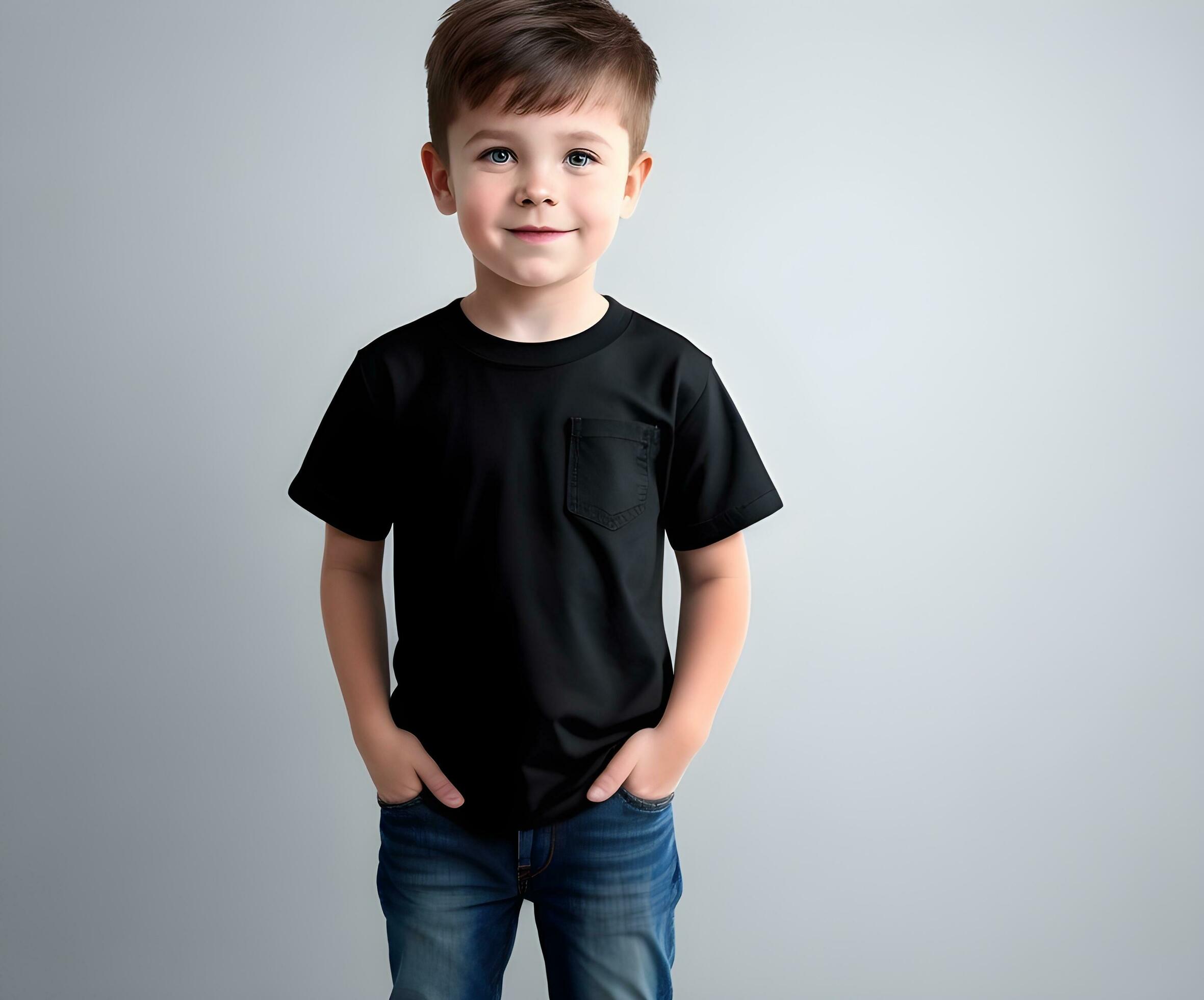 Little boy black t shirt mockup 27800192 Stock Photo at Vecteezy