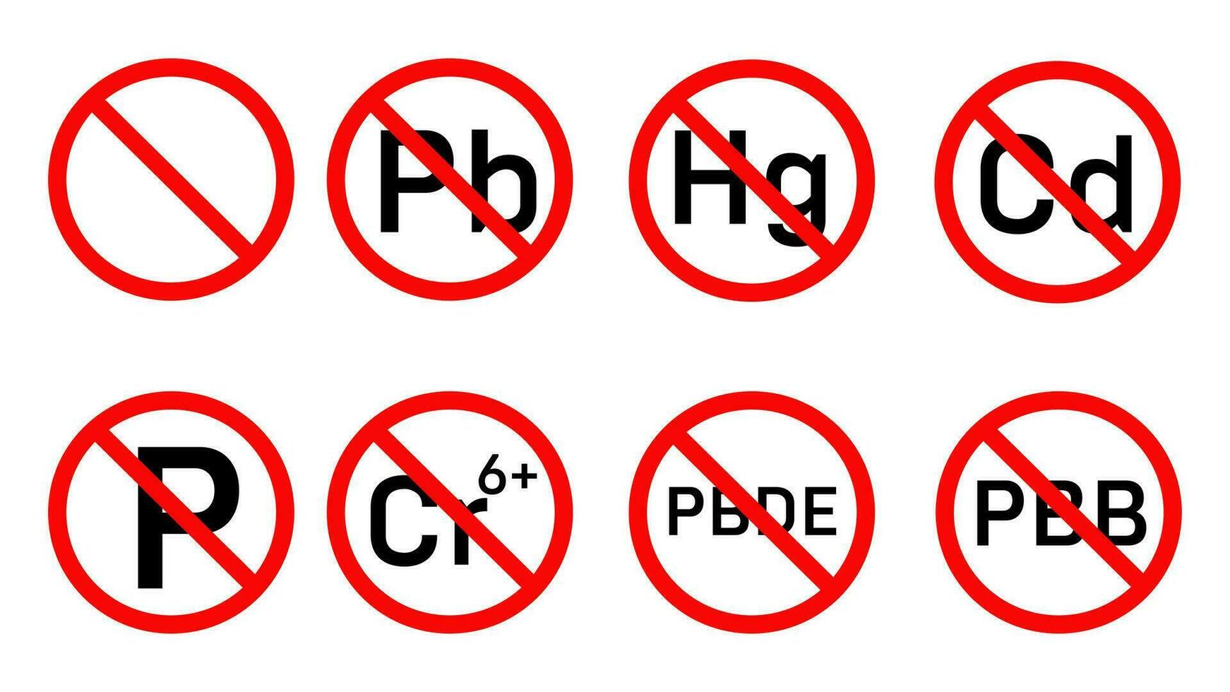 Don't Pb Hg Cd Cr PBDE PBB recycling environmental protection rohs compliant sign or symbol vector icon or logo