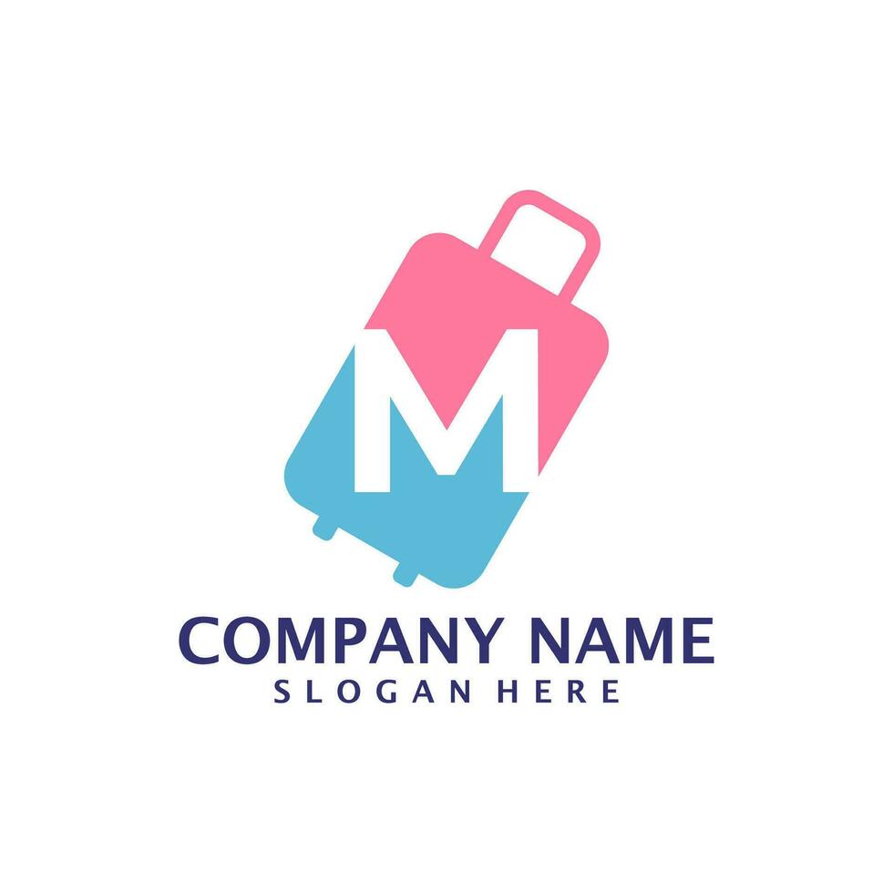Letter M with Suitcase logo design vector. Initial M with Suitcase logo design template concept vector