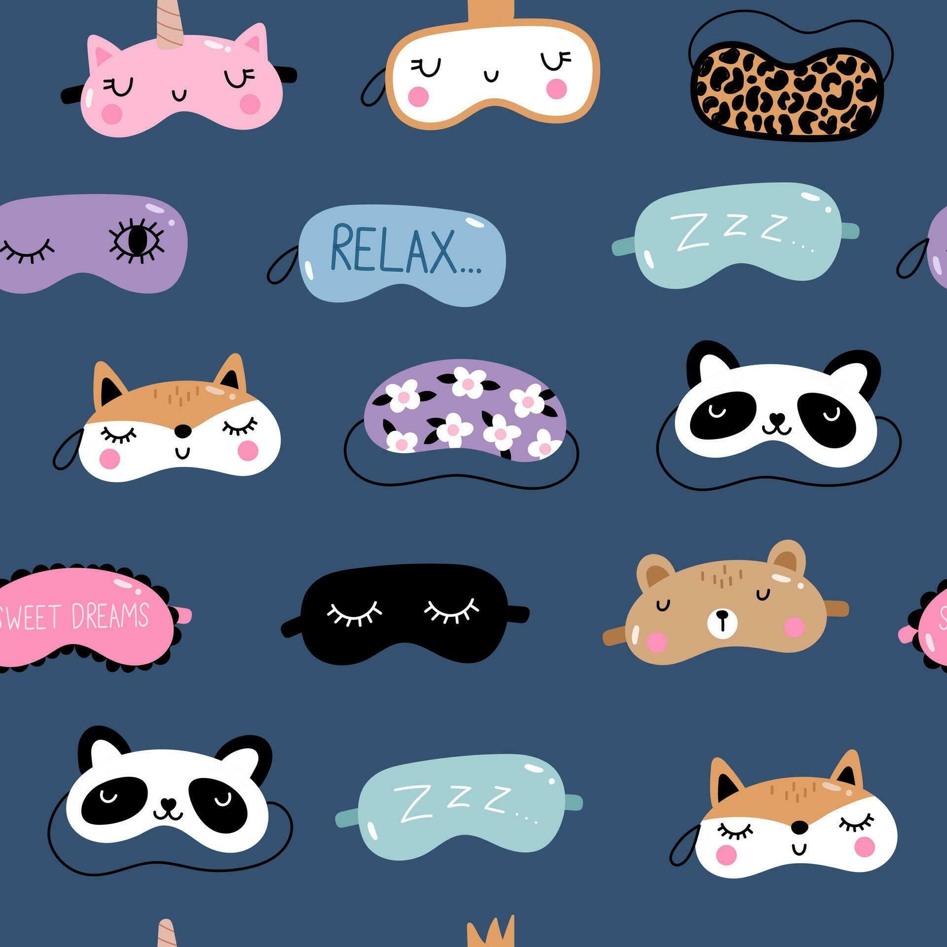 Seamless pattern with Sleep masks. Blindfold classic and animal shaped