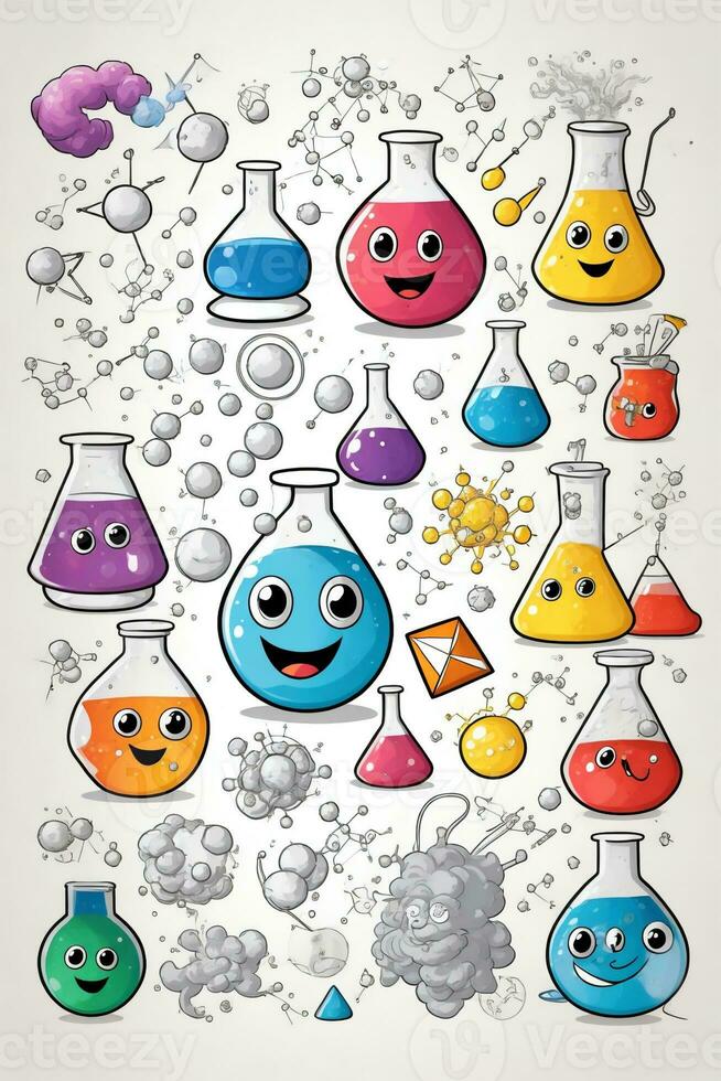 graphic of chemical laboratory with reagents, photo