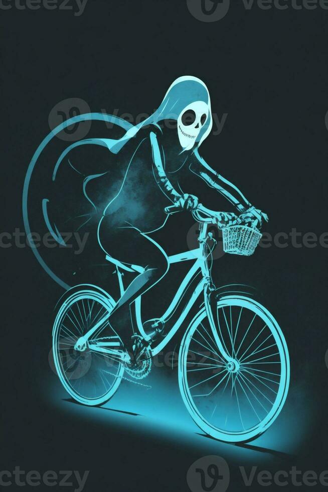 fantasma montando un bicicleta de miedo Víspera de Todos los Santos gráfico en Armada azul antecedentes foto