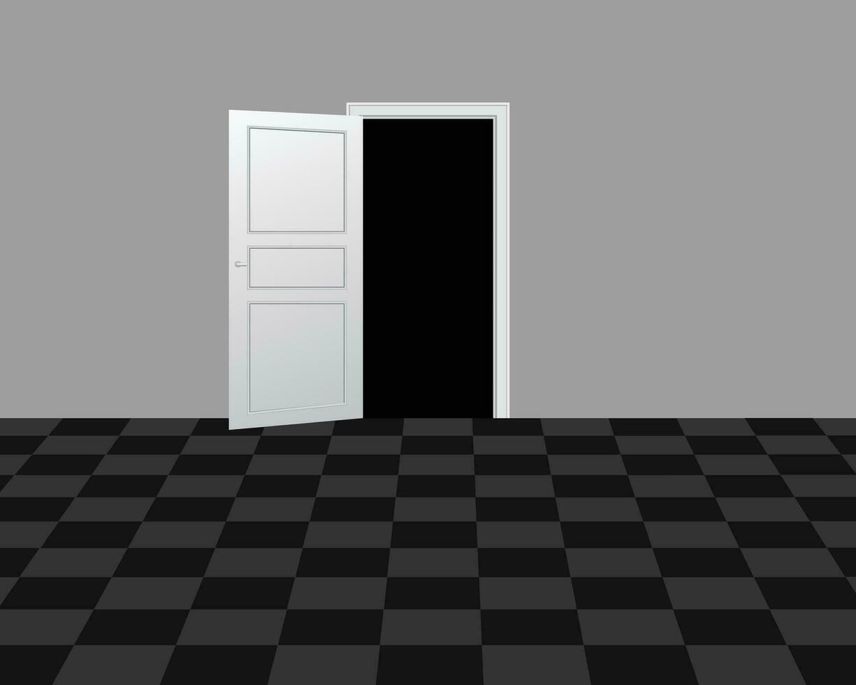 Vector illustration of a room with an open door and a floor with square tiles