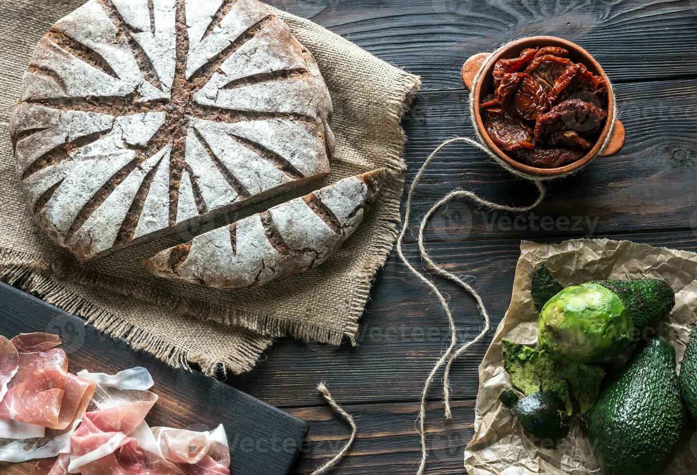 Rye bread with antipasto photo