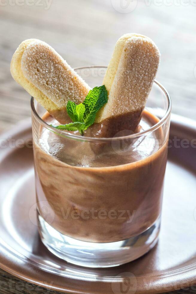 Chocolate mousse in glass photo