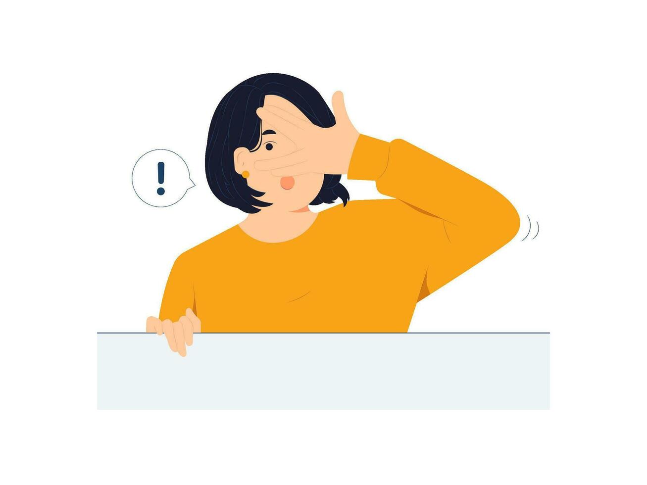 Young woman peeking in shock covering face and eyes with hand, looking through fingers with embarrassed expression, curiosity, startled, shocked, surprised, peeping, discovery concept illustration vector