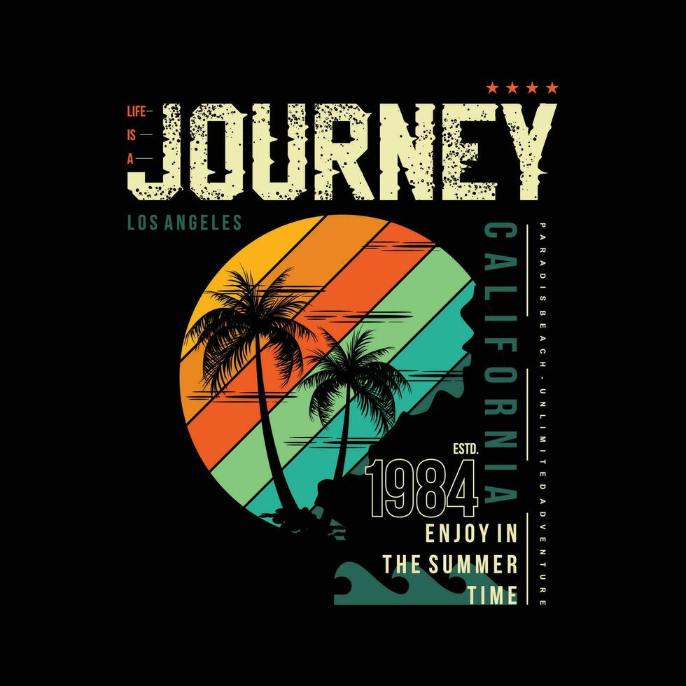 viaje California tropical atardecer, navegar jinete, largo playa, vector t camisa imprimir, tipografía gráfico diseño, y otro utilizar