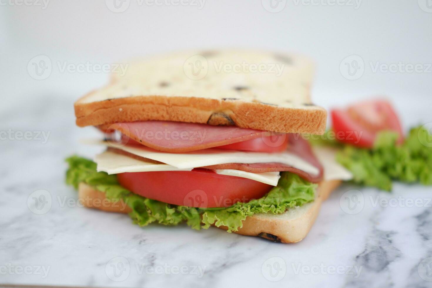 Sandwich with ham, cheese, tomato and lettucele background photo