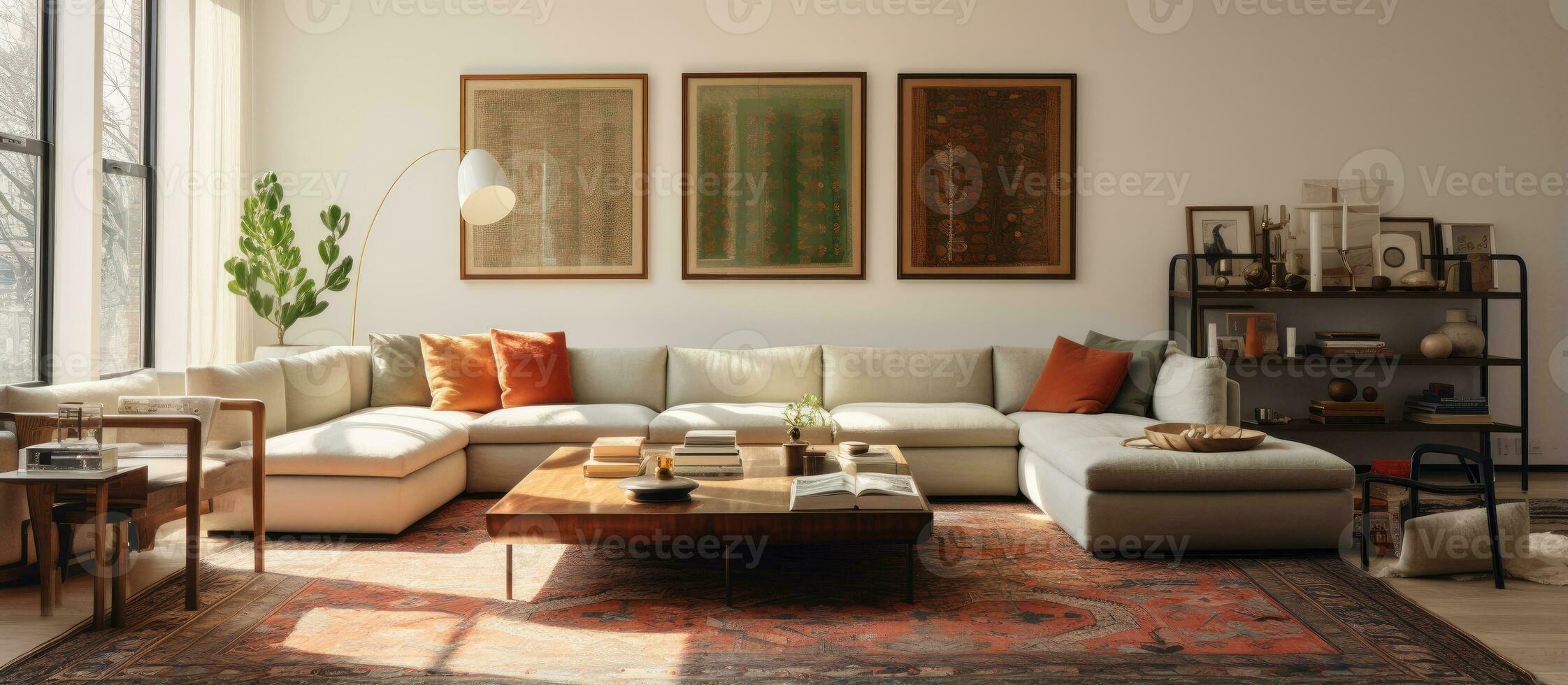 Area in the living room adorned with a Persian rug photo