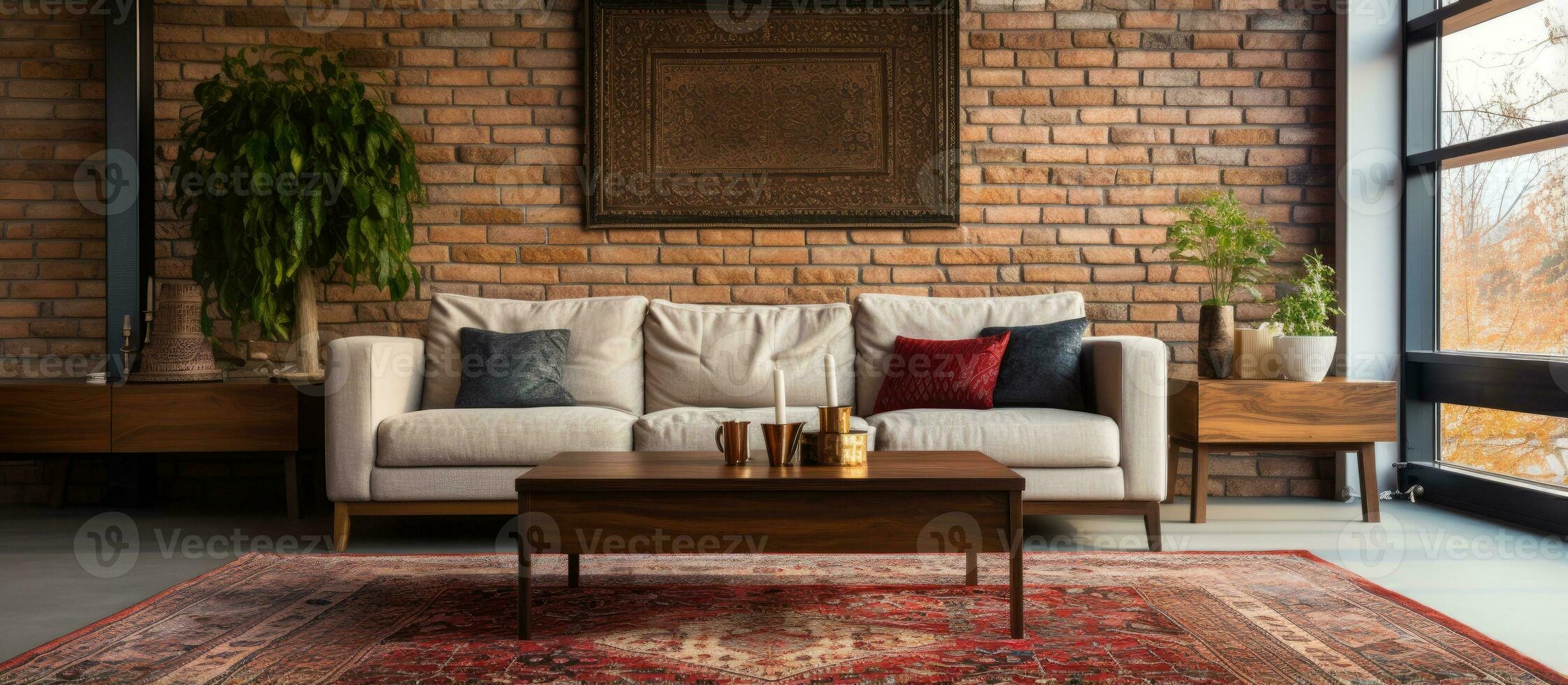 Area in the living room adorned with a Persian rug photo