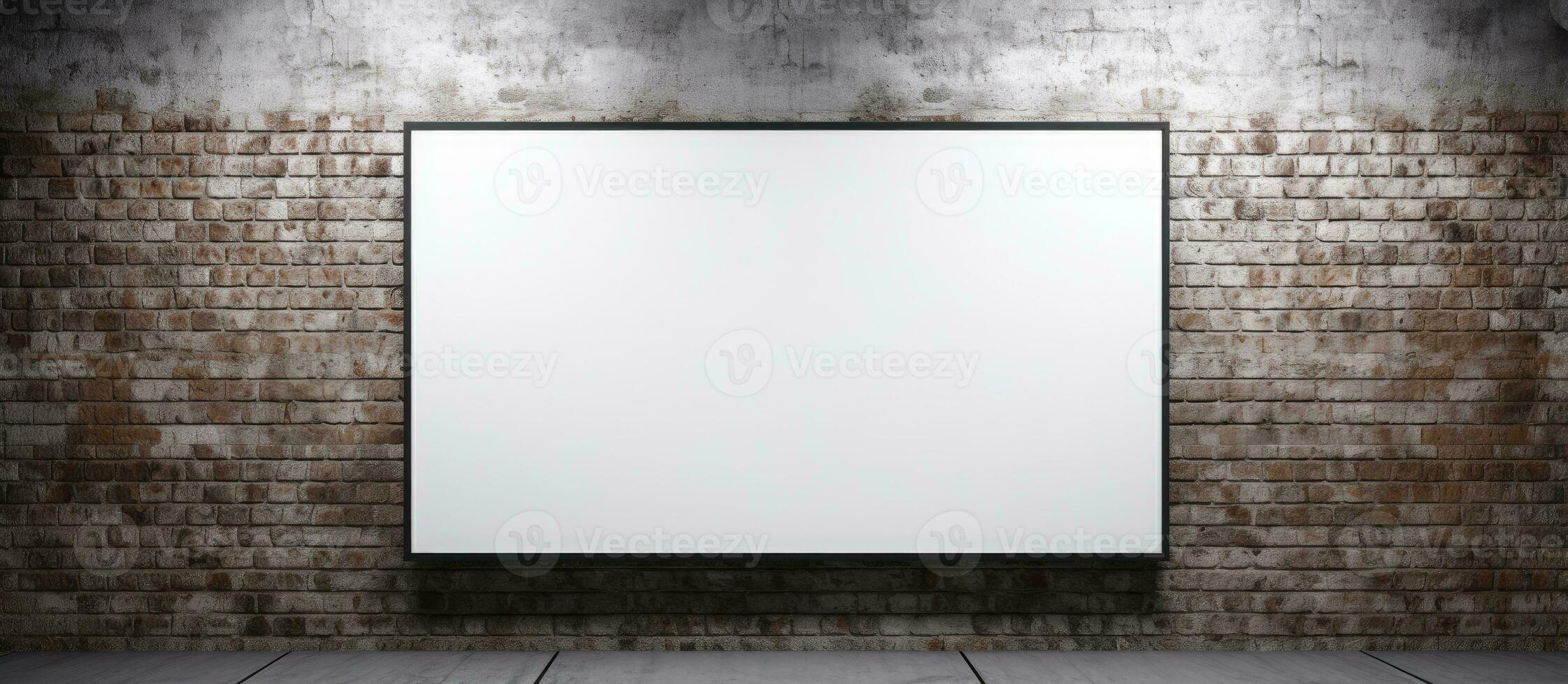 Loft interior background with space for text and empty picture on black brick wall template design photo