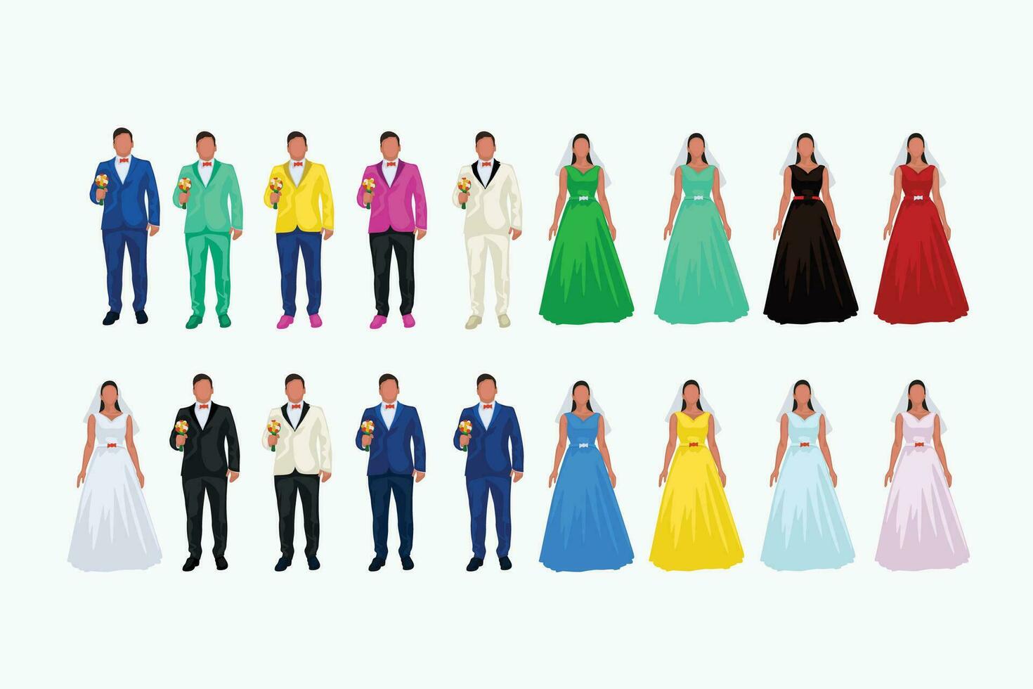 different colors wedding people vector