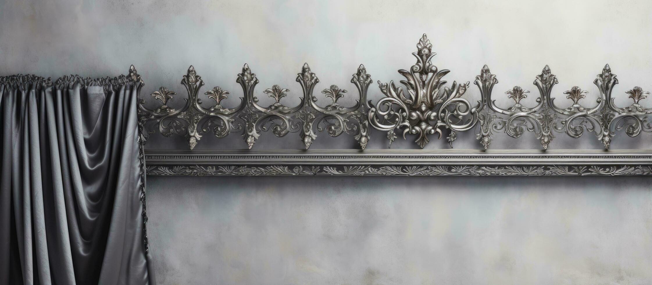 Metal curtain rod and decorative ends on a gray backdrop Metal finials for cornices photo