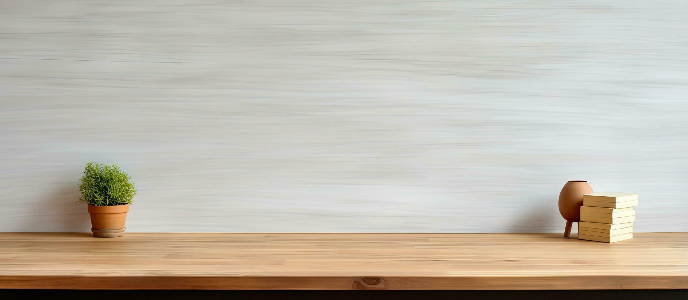 Laptop on high wooden table in modern interior for standing work photo