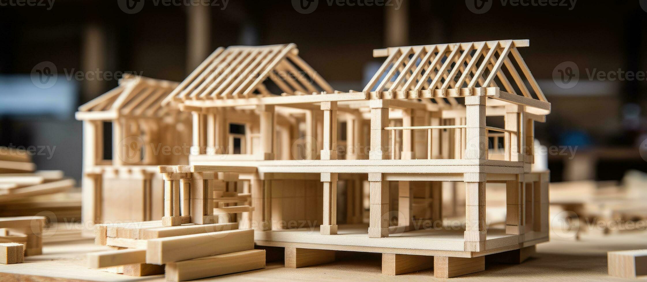 Wooden components in the building of a home photo