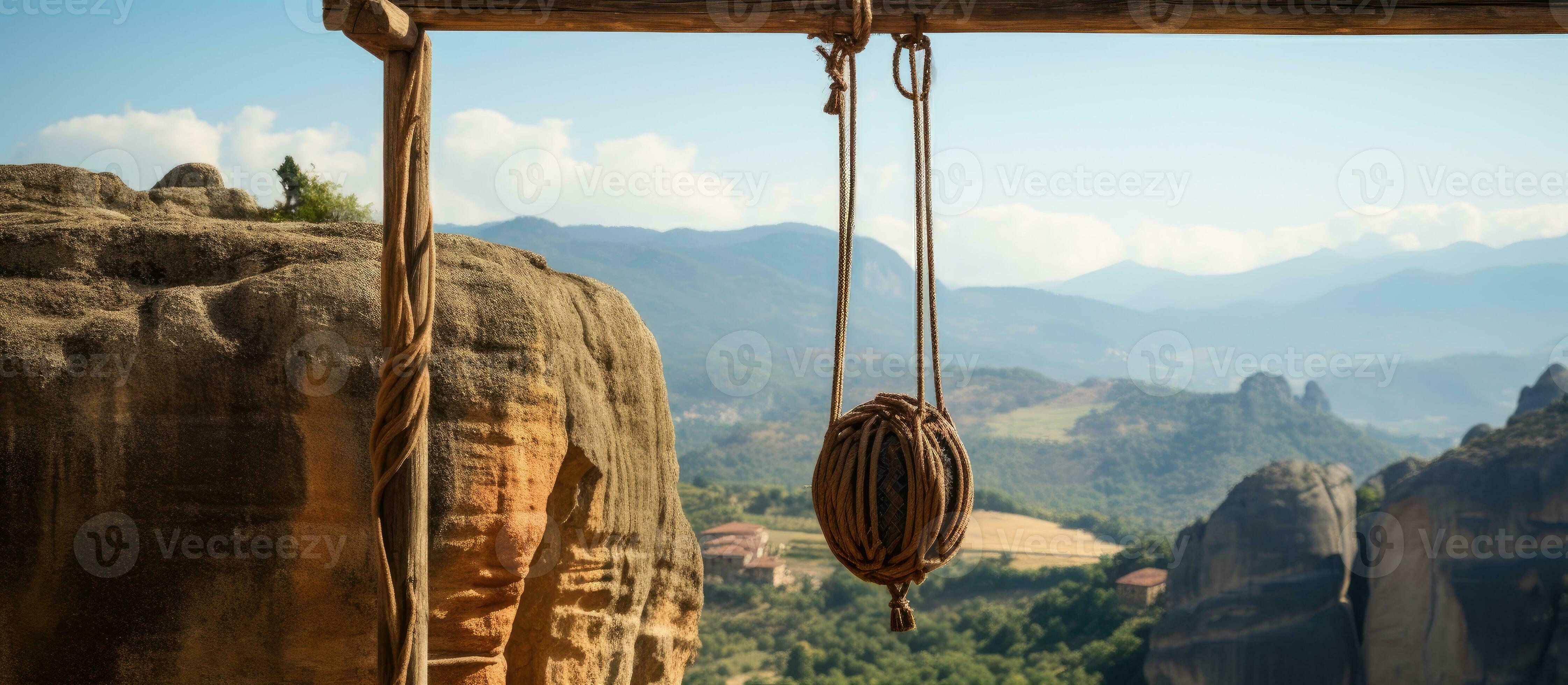 Ancient pulley system at Meteora monastery in Greece 27803439 Stock