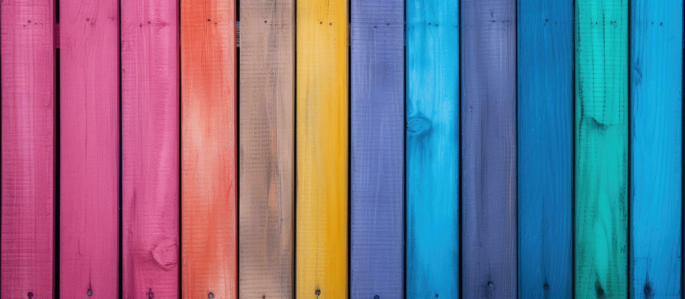 Colorful fence with a close up wooden texture photo