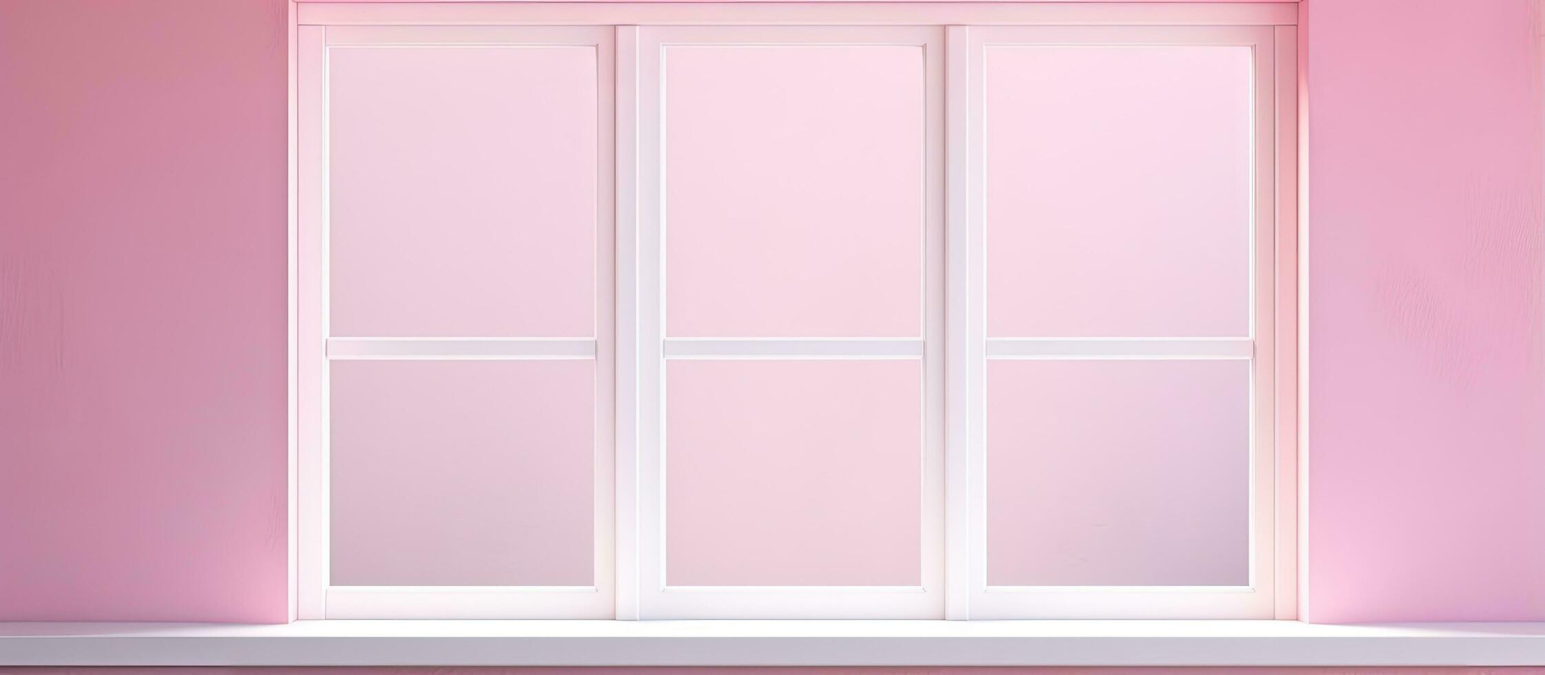Minimal concept of difference with a white window surrounded by pink windows on a pastel pink wall photo