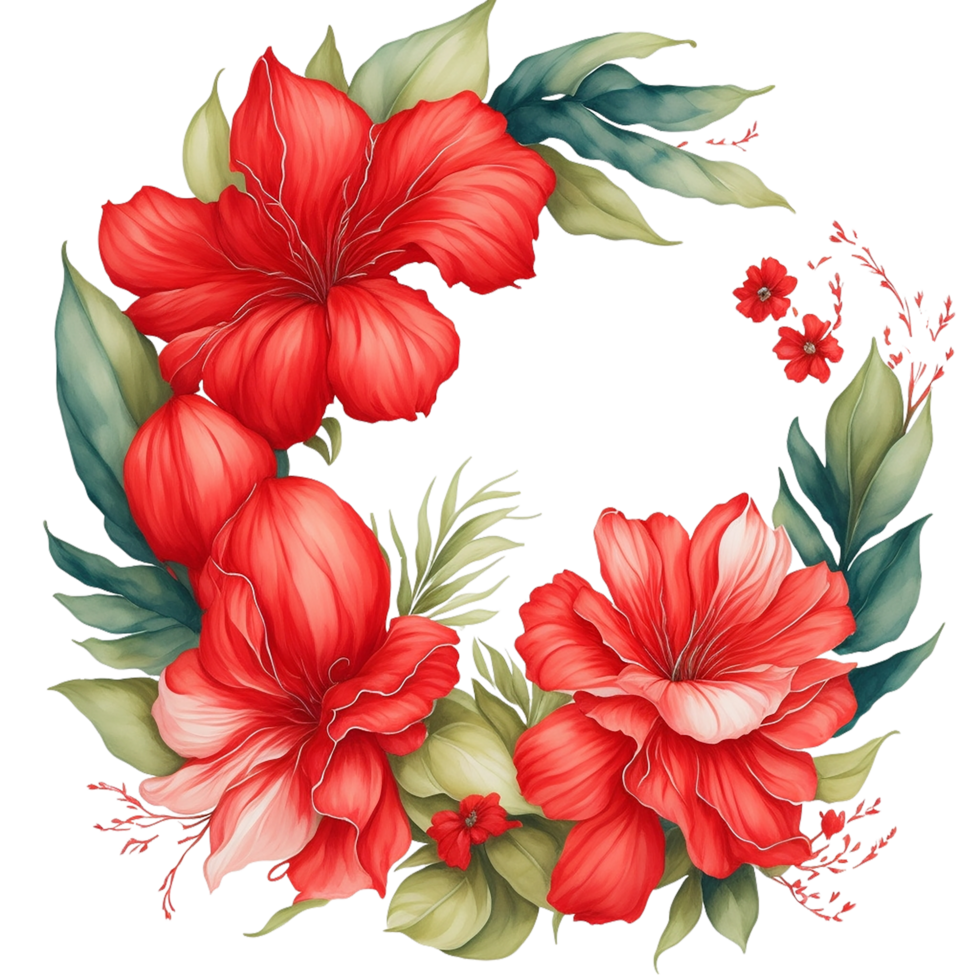 waterverf bloemen ontwerp met afgeronde kader, waterverf Bloemen boeket, waterverf boeket bloem, bruiloft bloem, waterverf bloemen ontwerp, botanisch bloem, waterverf decoratie, ai gegenereerd png