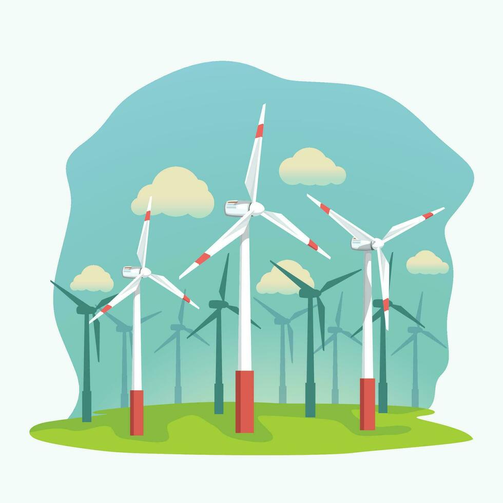 wind energy turbines on filed vector