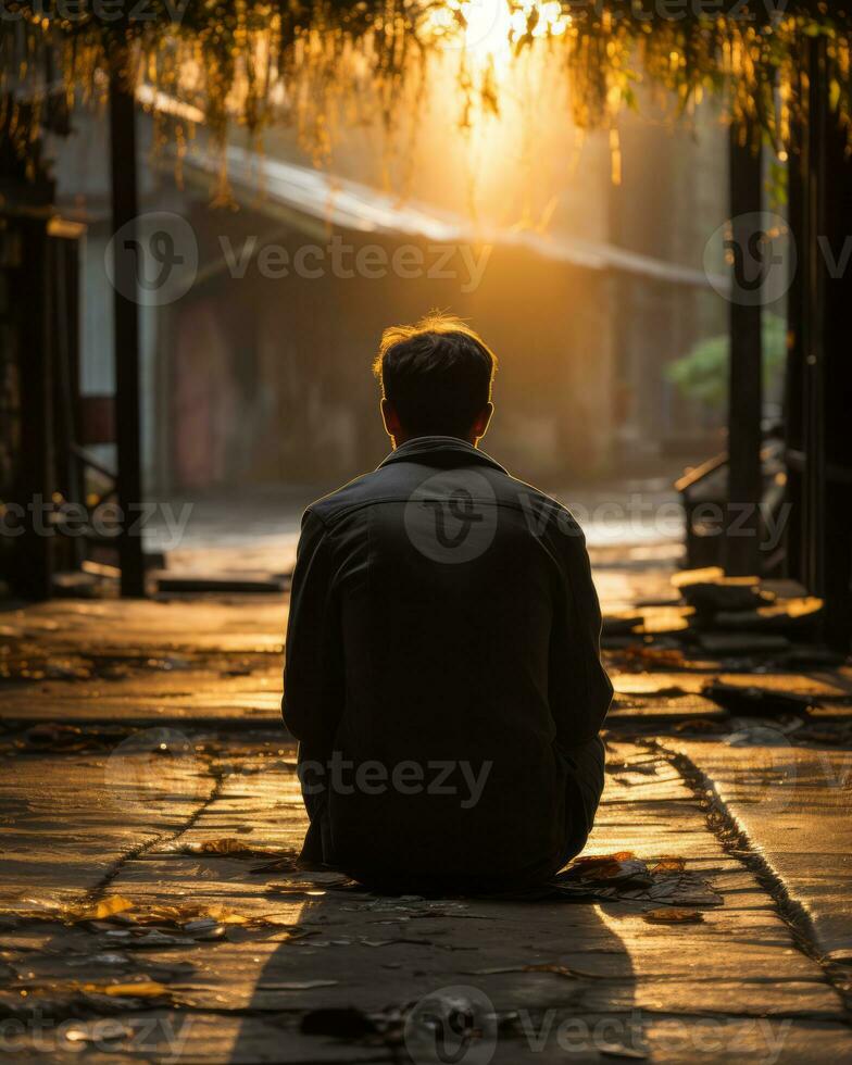 a man sitting on the ground generative ai photo