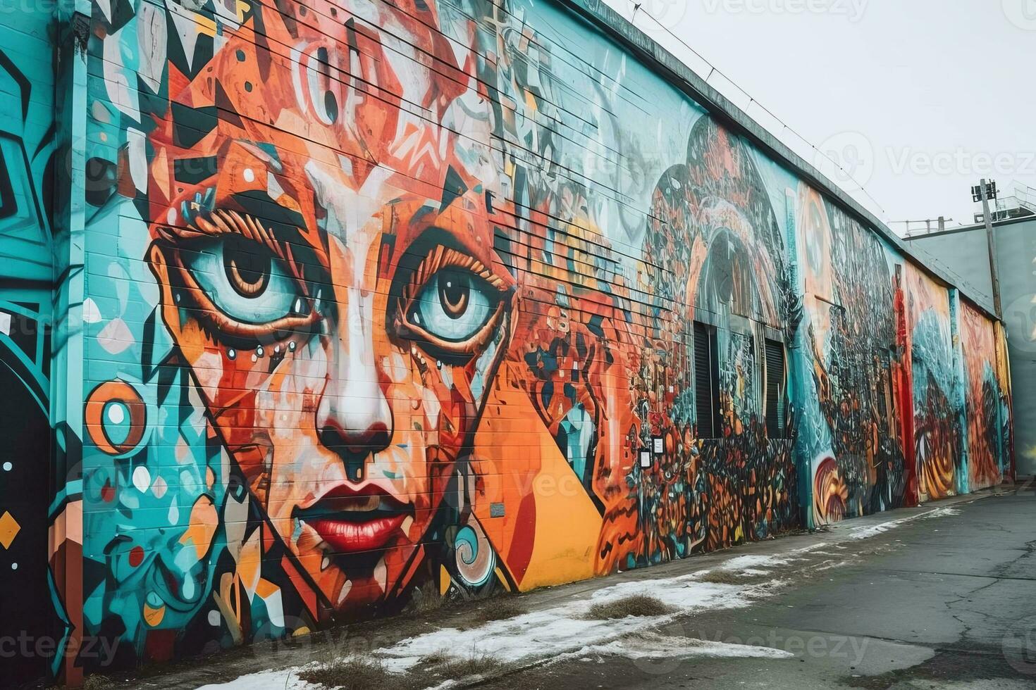 colorful graffiti on a wall in a city generative AI photo