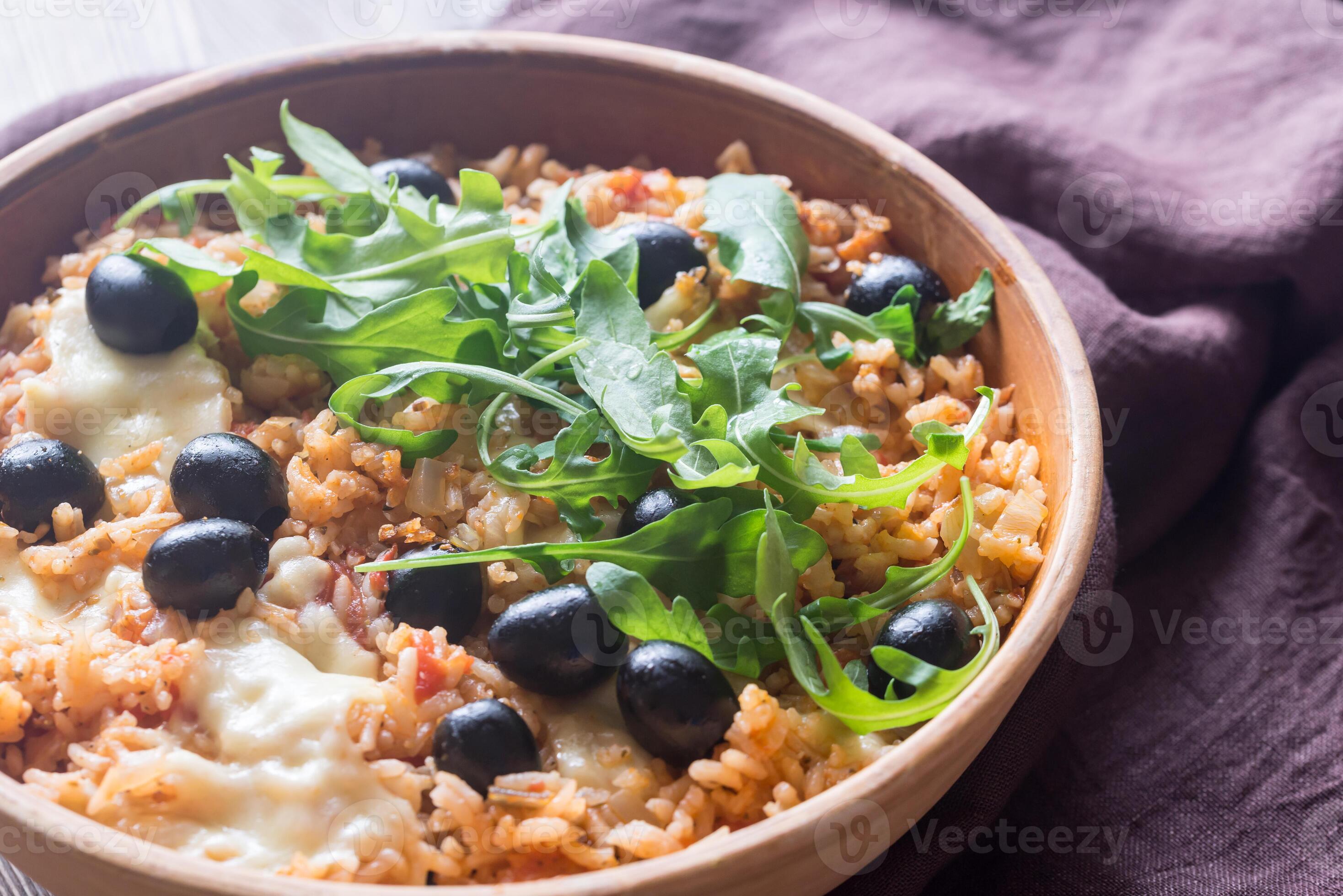 Bowl of tomato, olive and mozzarella rice 27806785 Stock Photo at Vecteezy