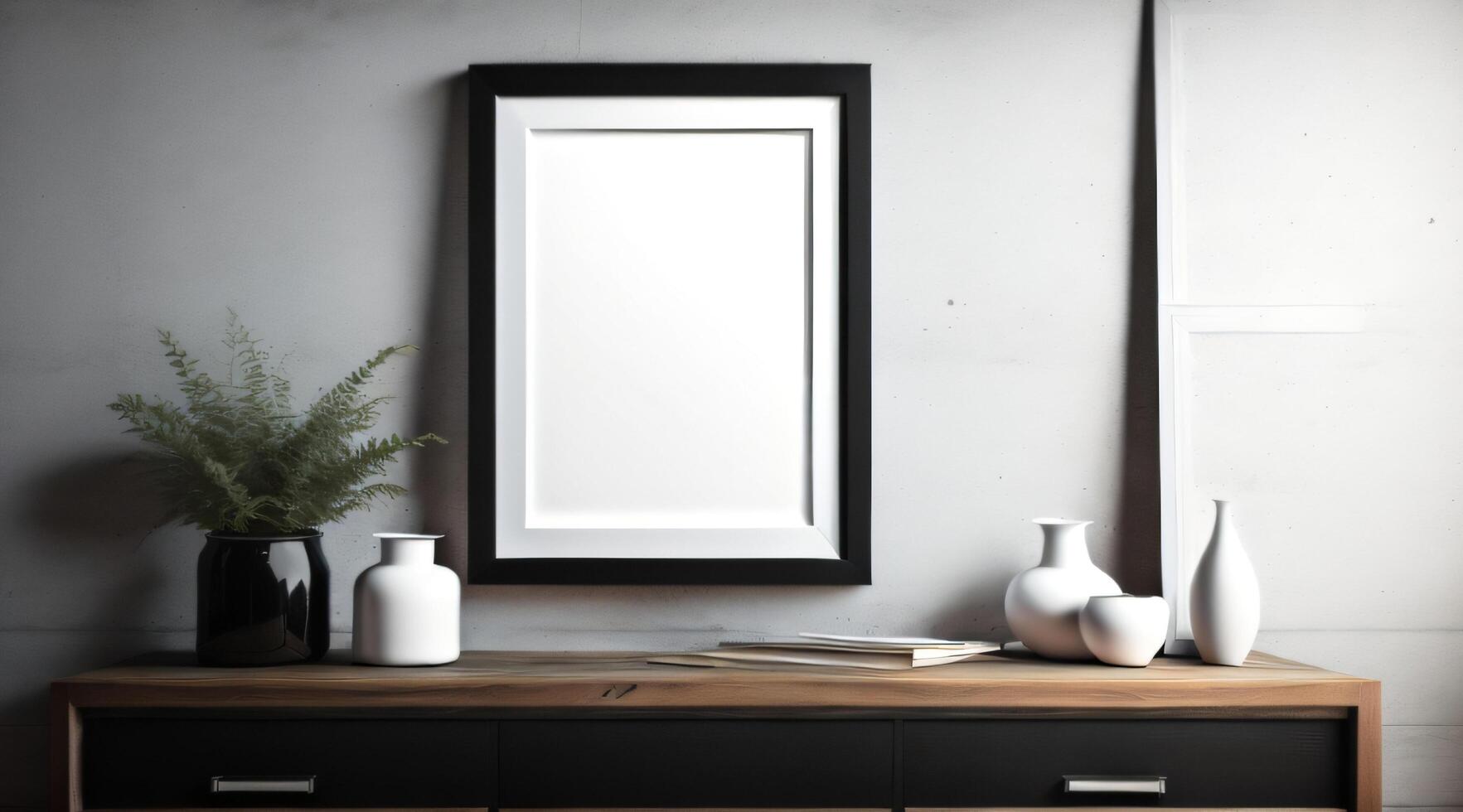 Free photo dark modern blank picture frame on wall poster frame mockup AI Generated