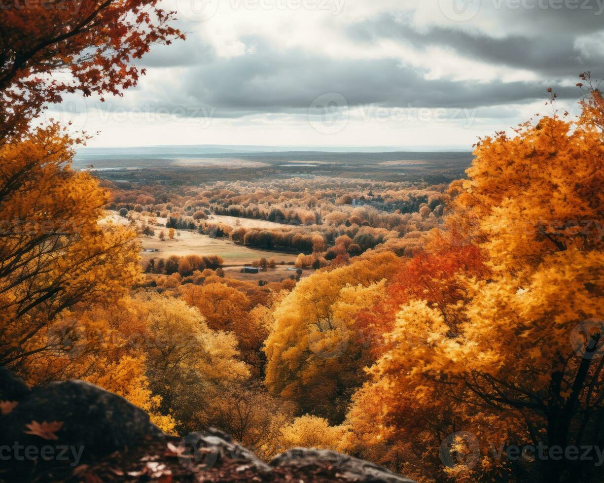 autumn landscape with trees and clouds in the background generative AI photo