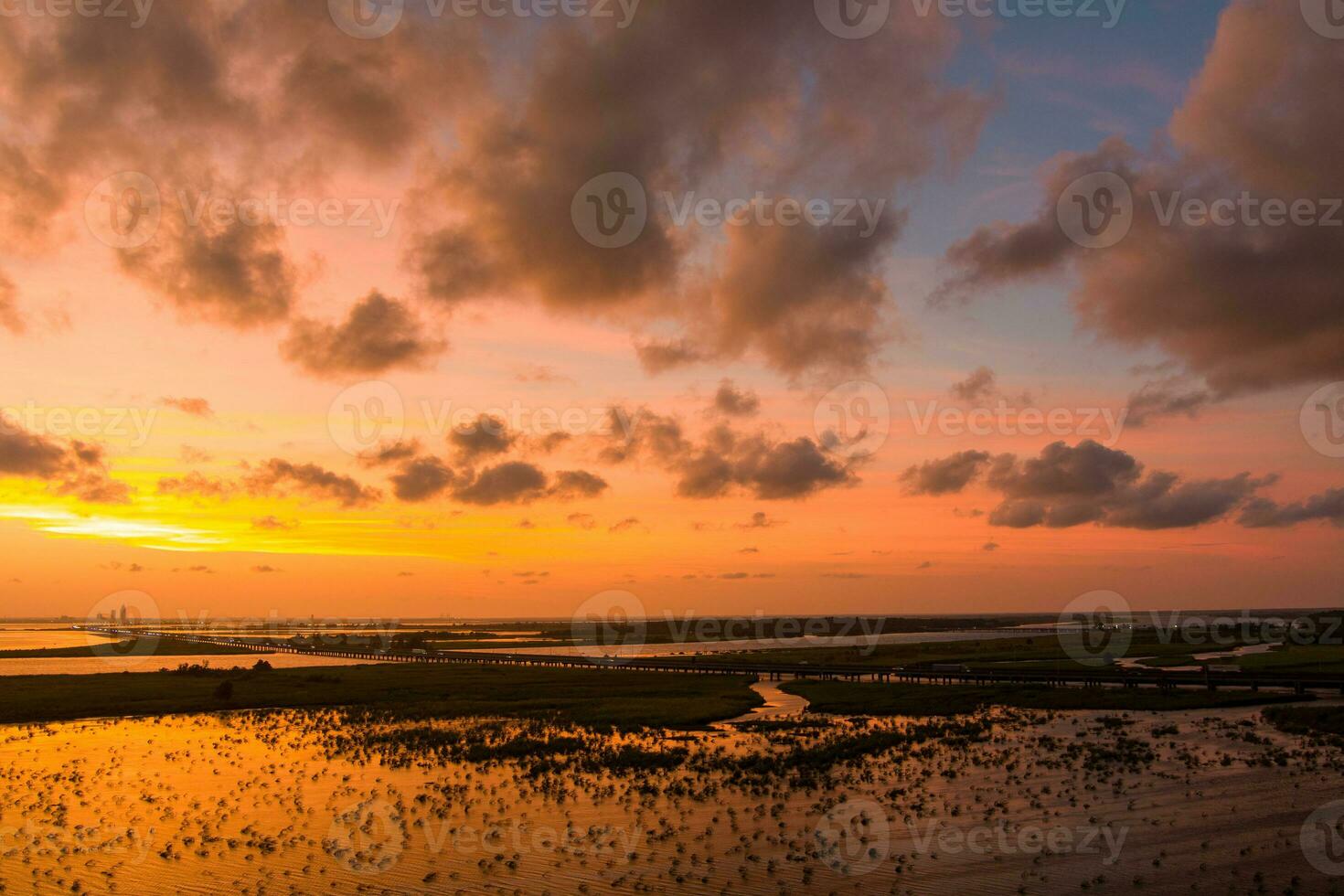 Beautiful sky at sunset over Mobile Bay, Alabama photo