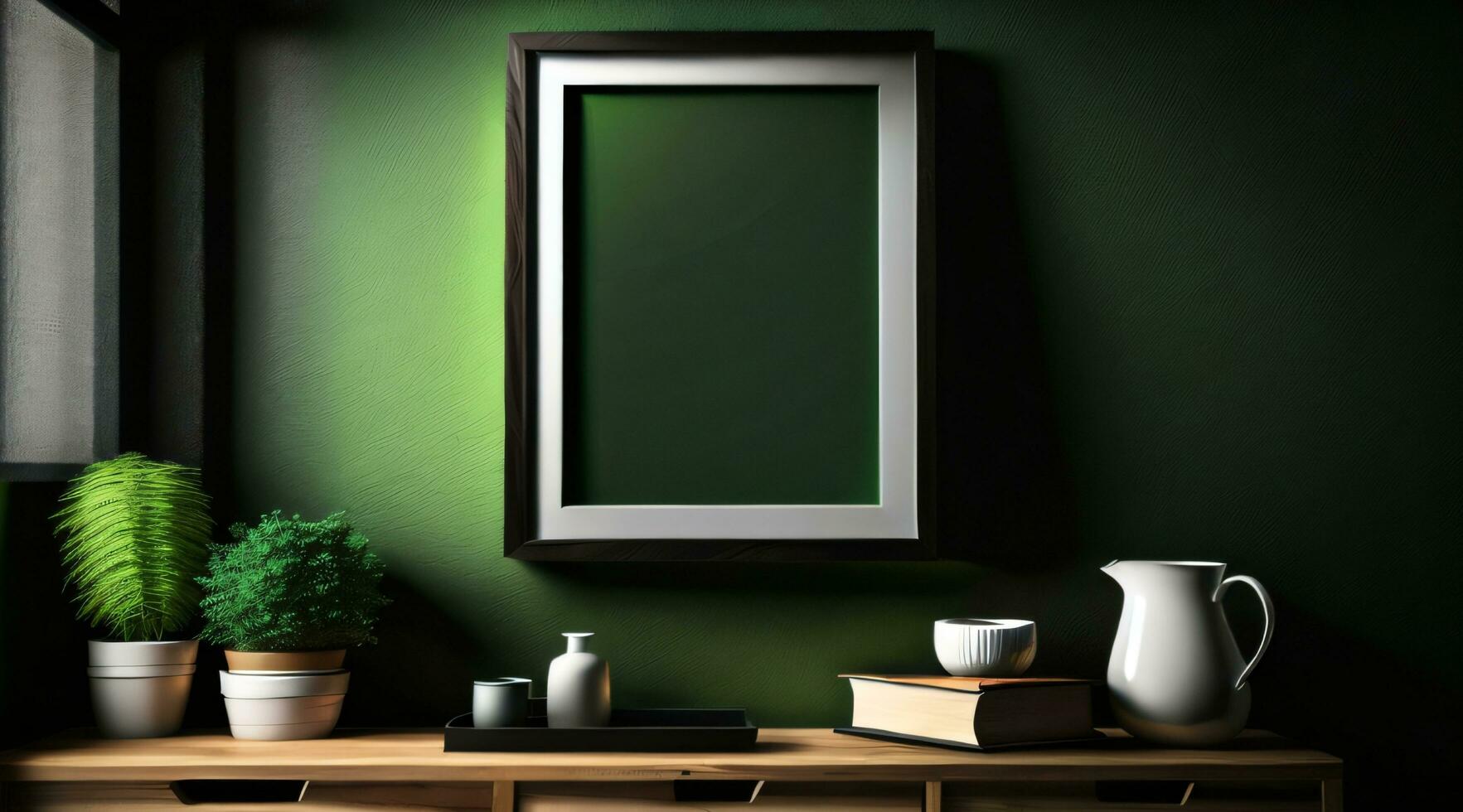 Free photo dark modern blank picture frame on wall poster frame mockup AI Generated